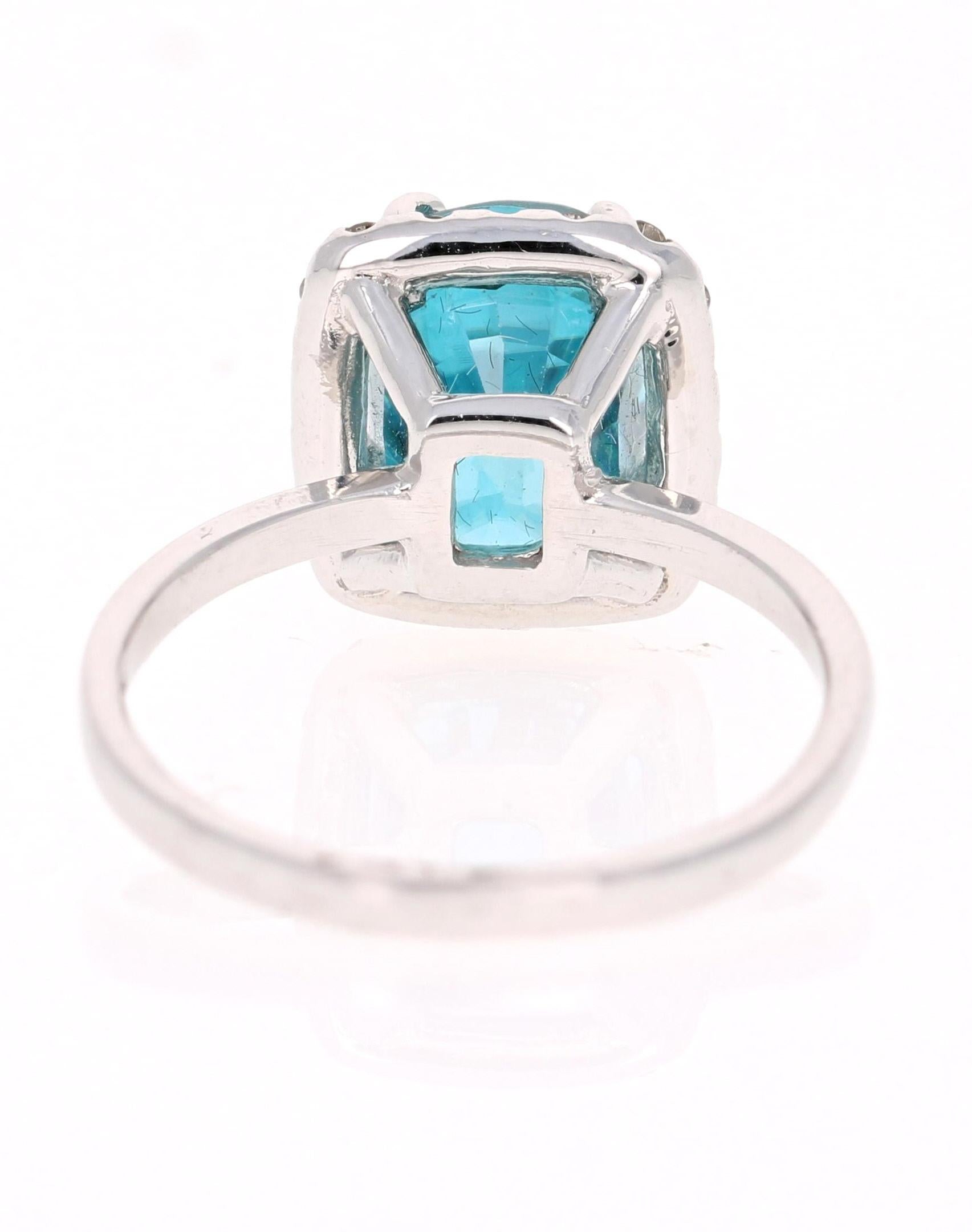 Oval Cut 6.46 Carat Blue Zircon Diamond 14 Karat White Gold Cocktail Ring For Sale