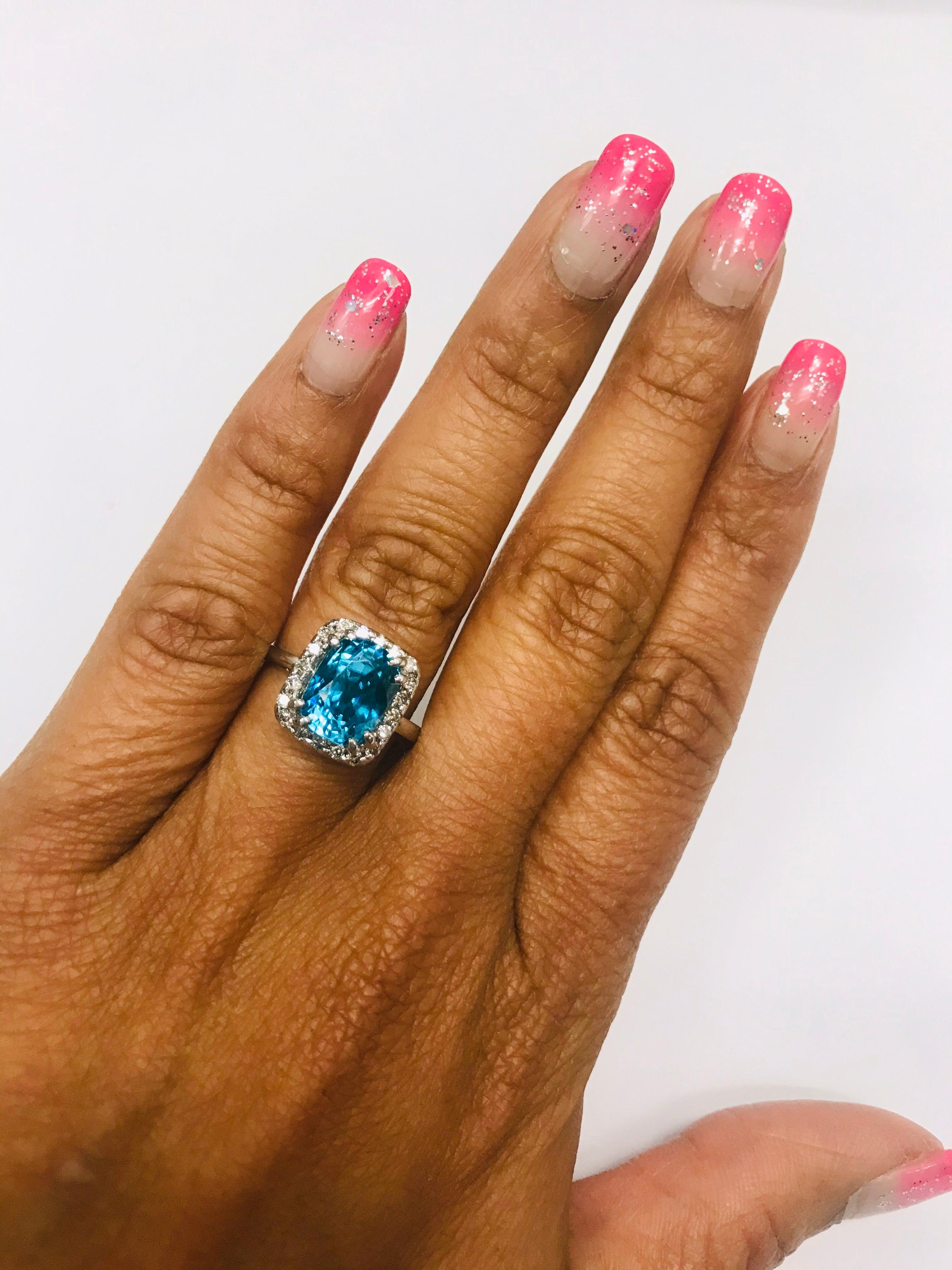 6.46 Carat Blue Zircon Diamond 14 Karat White Gold Cocktail Ring In New Condition For Sale In Los Angeles, CA