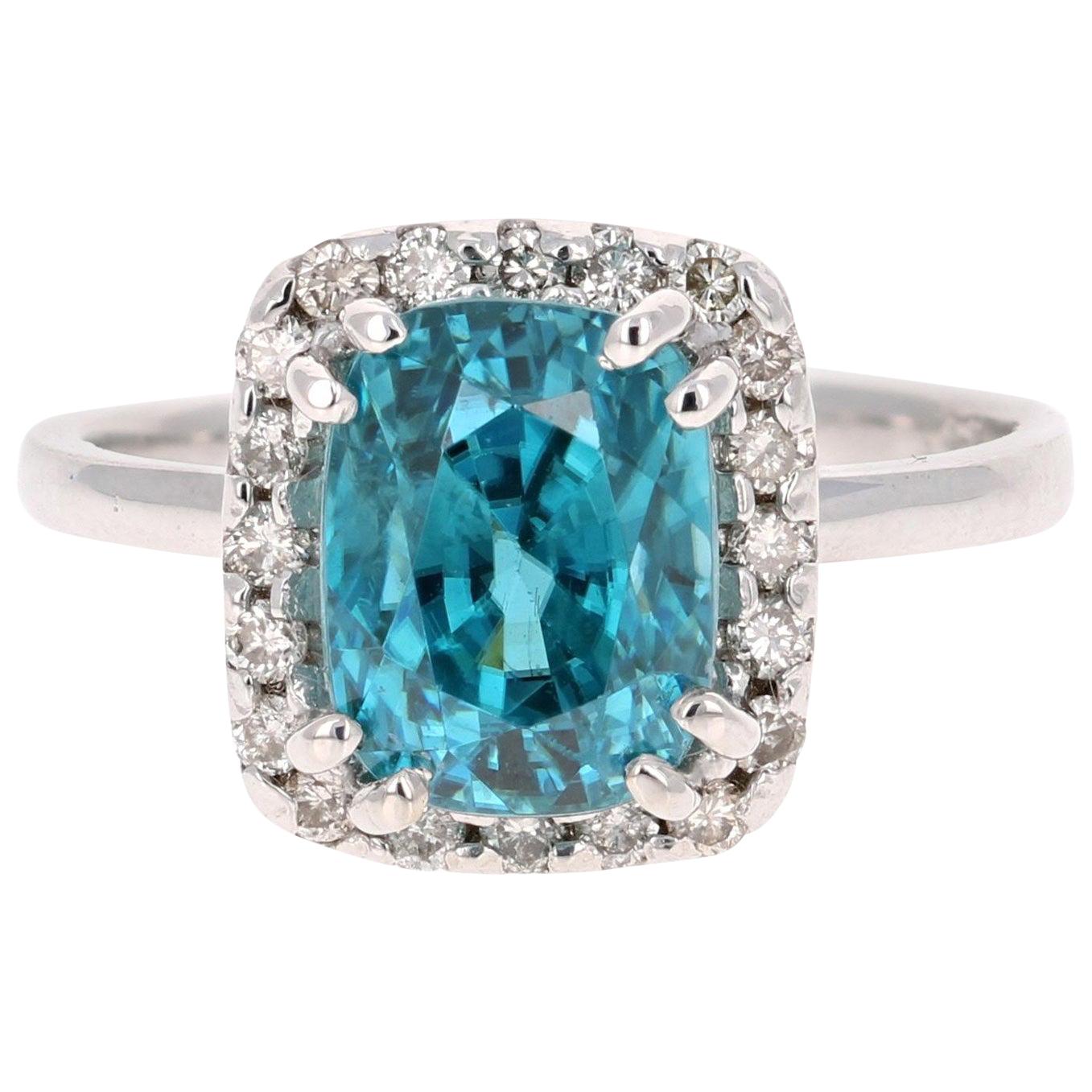 6.46 Carat Blue Zircon Diamond 14 Karat White Gold Cocktail Ring