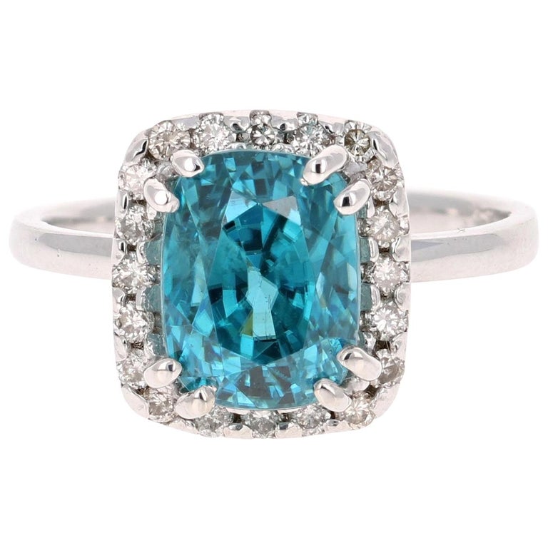 6.46 Carat Blue Zircon Diamond White Gold Ring For Sale at 1stdibs