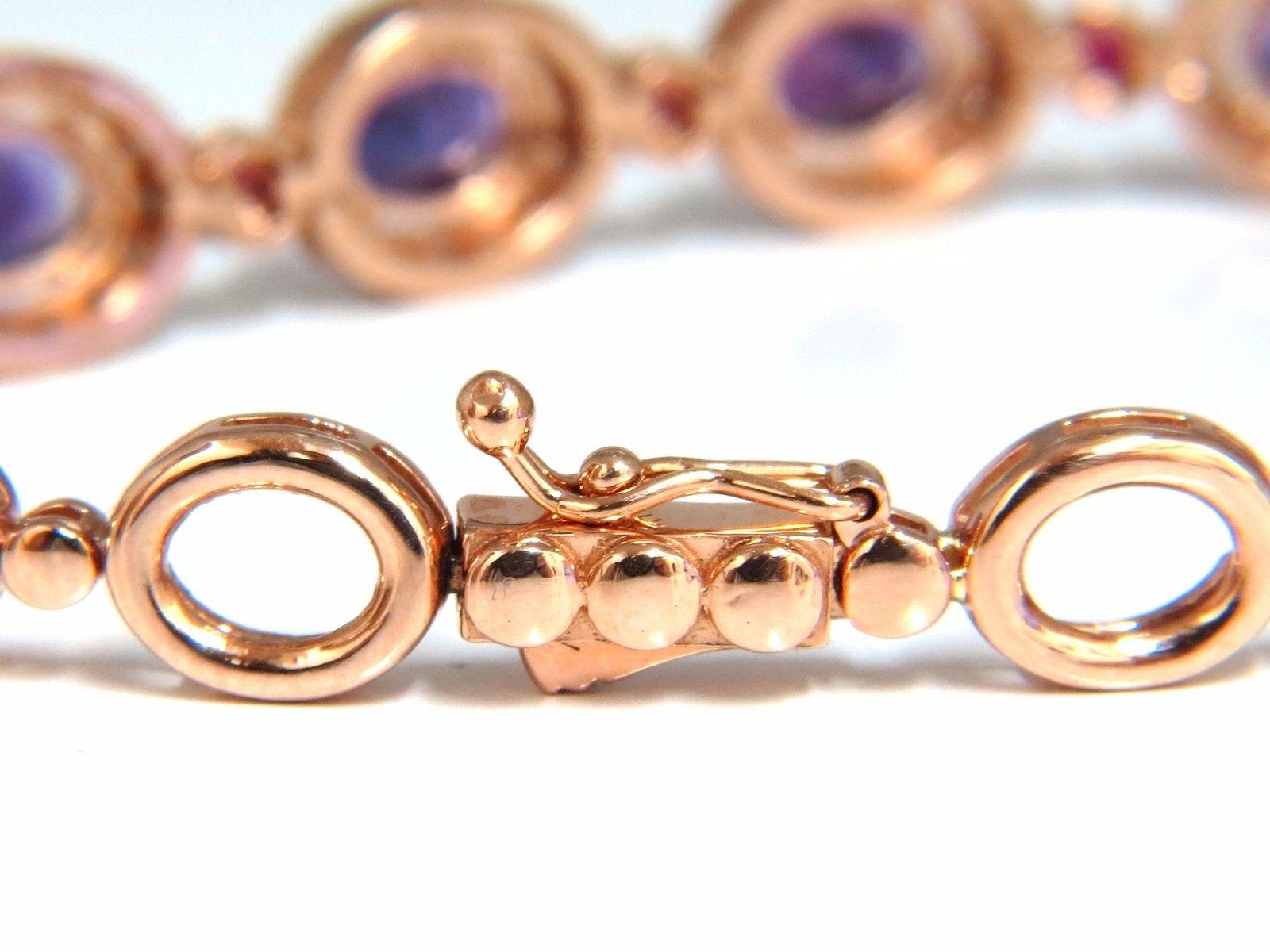 Amethyst diamond halo tennis bracelet
4.50ct. Natural Amethysts 

Vs clean clear clarity.

Each range 7 X 5mm

Vibrant purple

Brilliant oval cut

Transparent 

1.36ct. Natural Diamonds.

Rounds & full cut

G-color, Vs-2 clarity.

Additional .60ct.