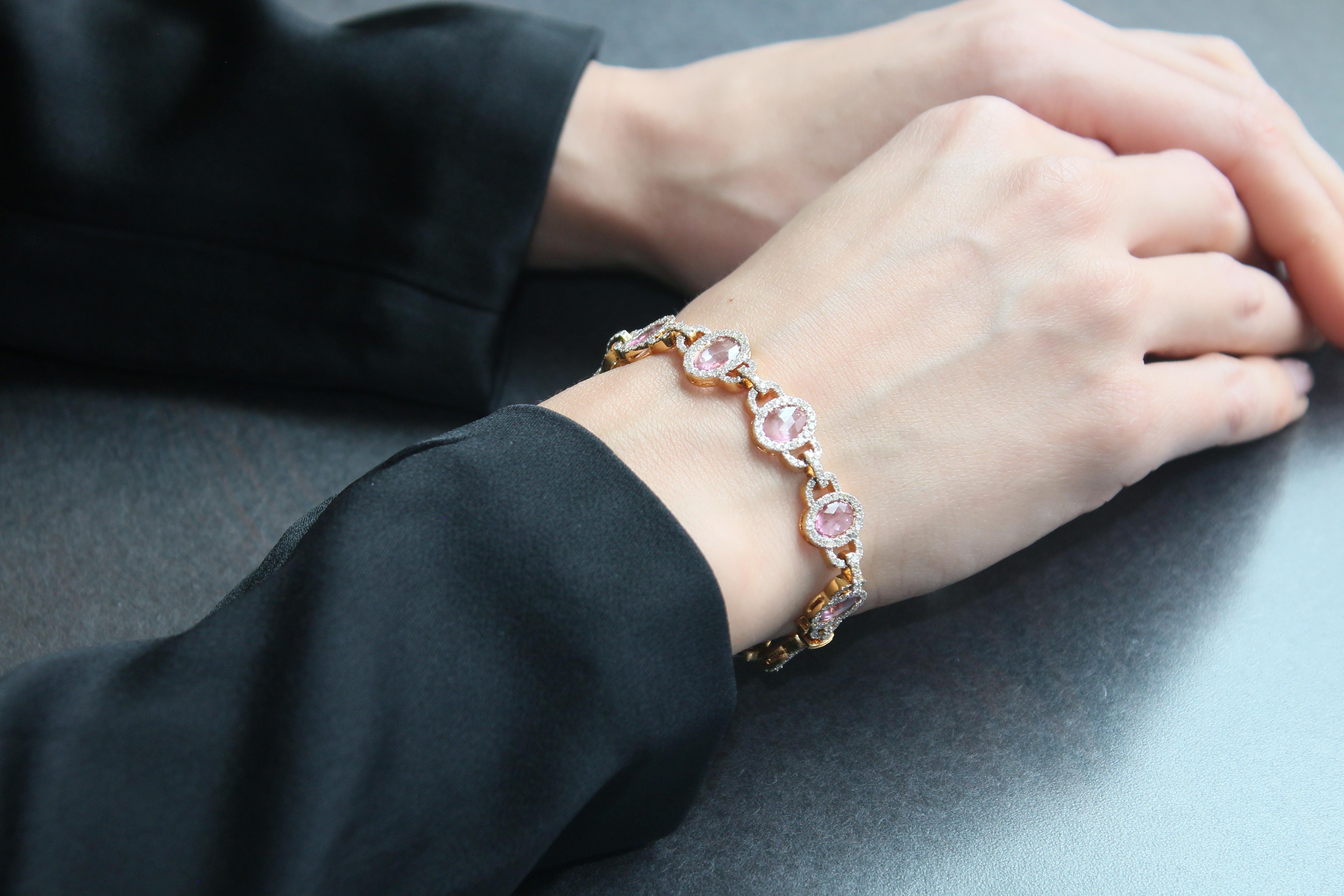 6.46 Carat Natural Pink Sapphire and Diamond Bracelet For Sale 4