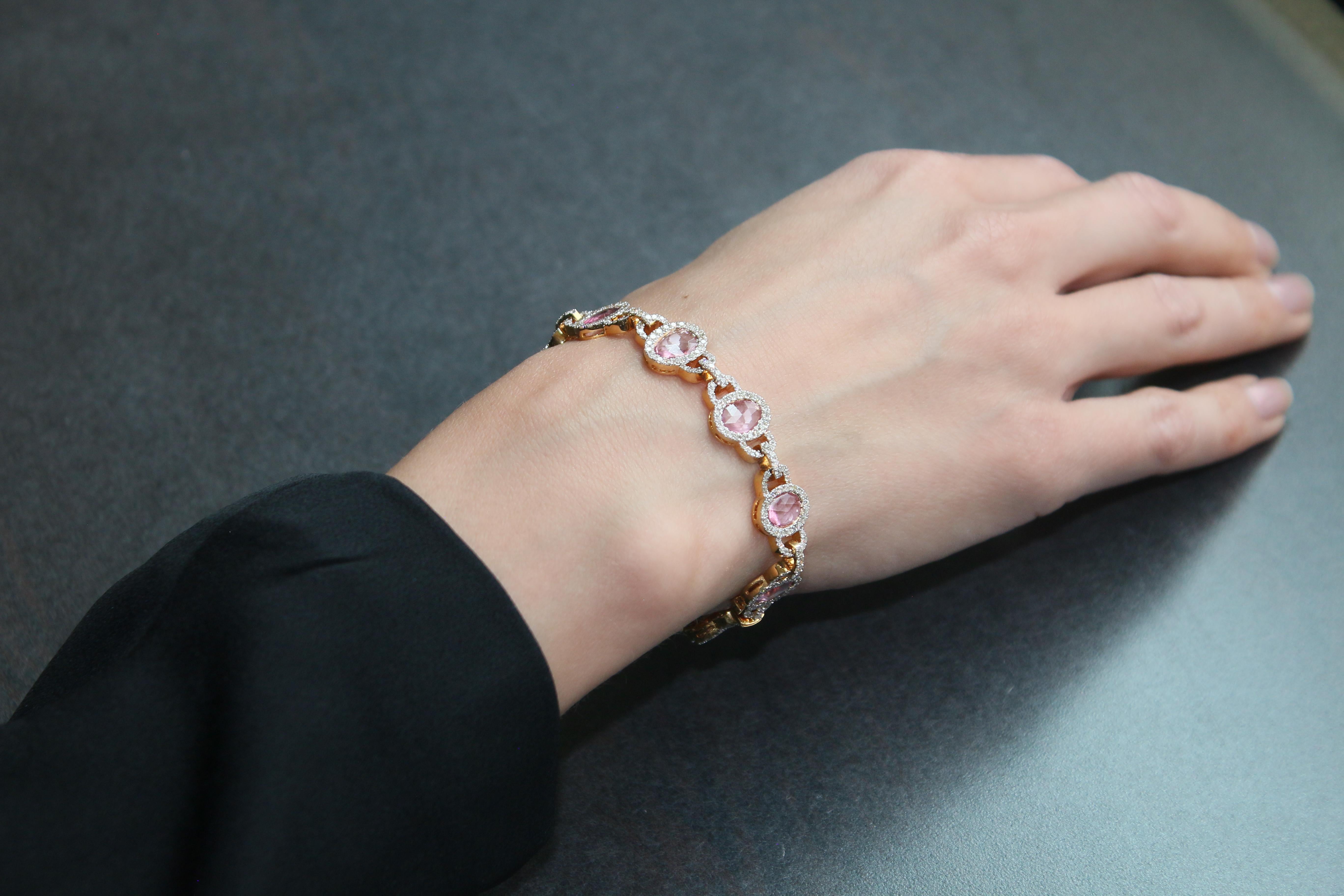 6.46 Carat Natural Pink Sapphire and Diamond Bracelet For Sale 5