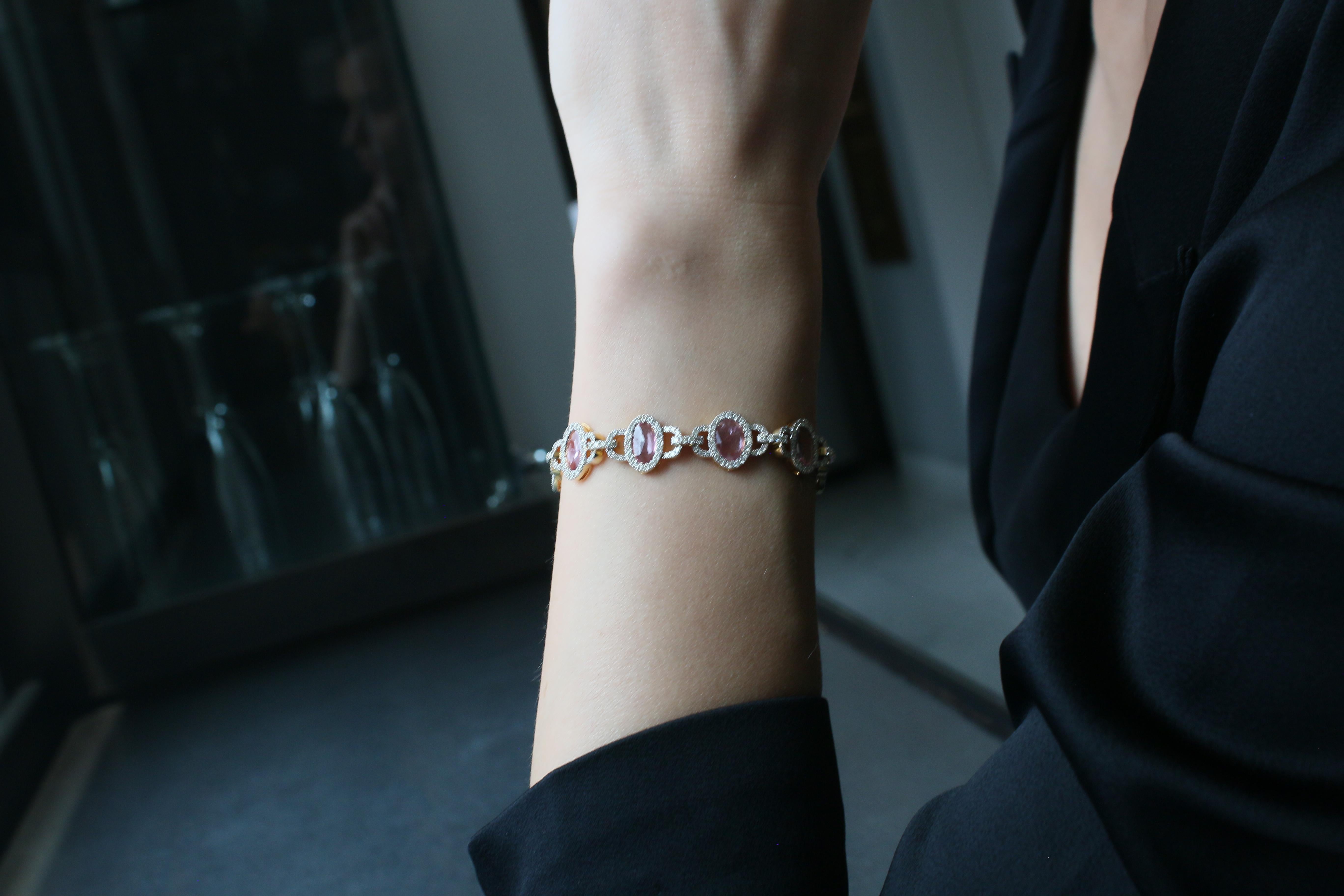 6.46 Carat Natural Pink Sapphire and Diamond Bracelet For Sale 6