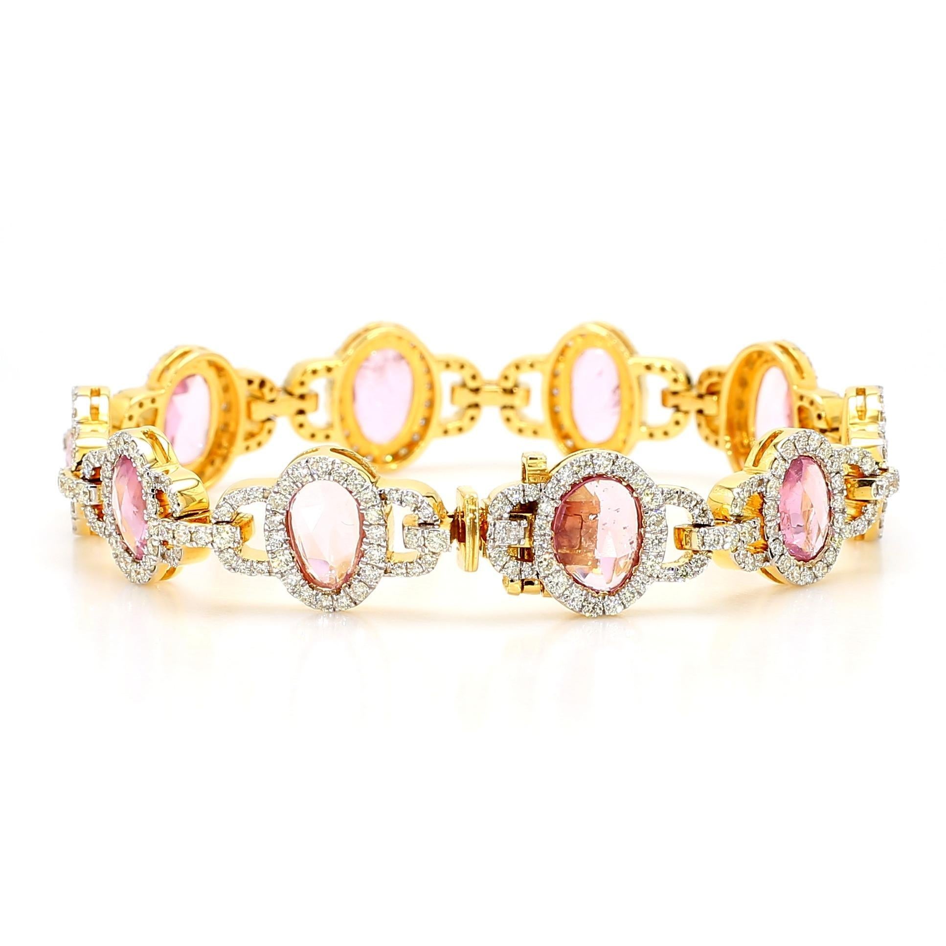 Women's 6.46 Carat Natural Pink Sapphire and Diamond Bracelet For Sale