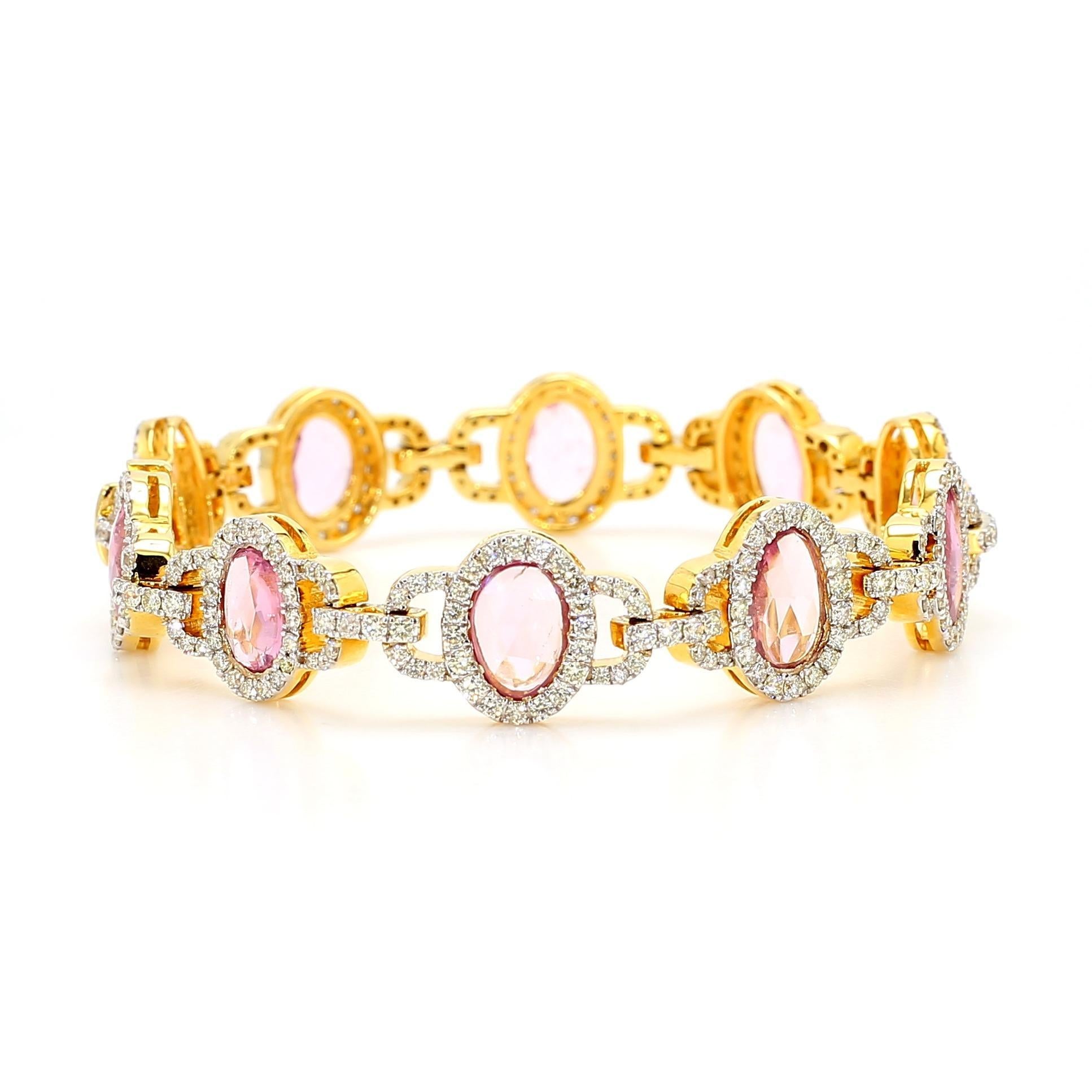 6.46 Carat Natural Pink Sapphire and Diamond Bracelet For Sale 2