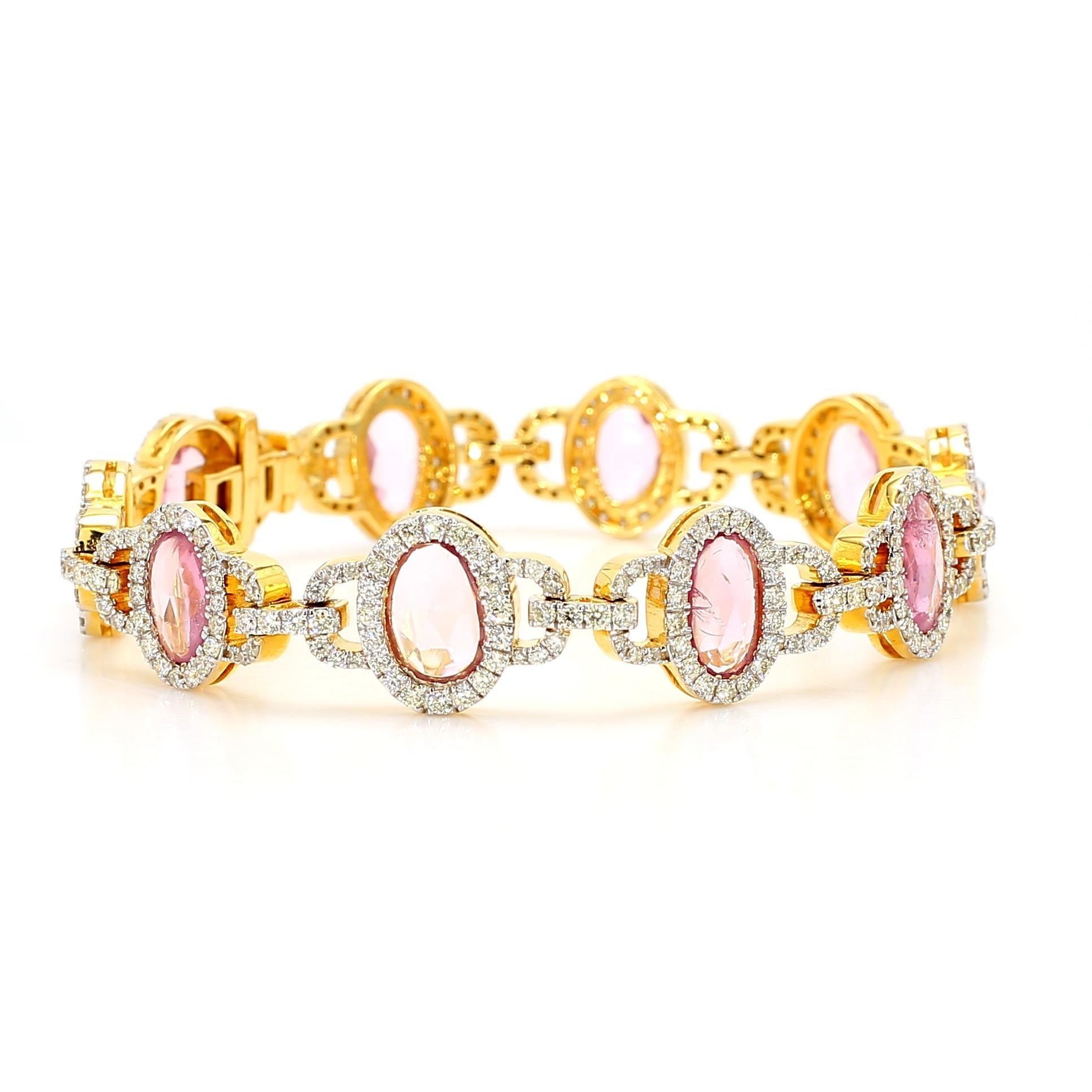 Bracelet en saphir rose naturel de 6,46 carats et diamants en vente 3