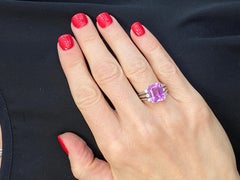 6.46 Carat Pink Ceylon Emerald Cut Sapphire Diamond Platinum Ring AGL Untreated