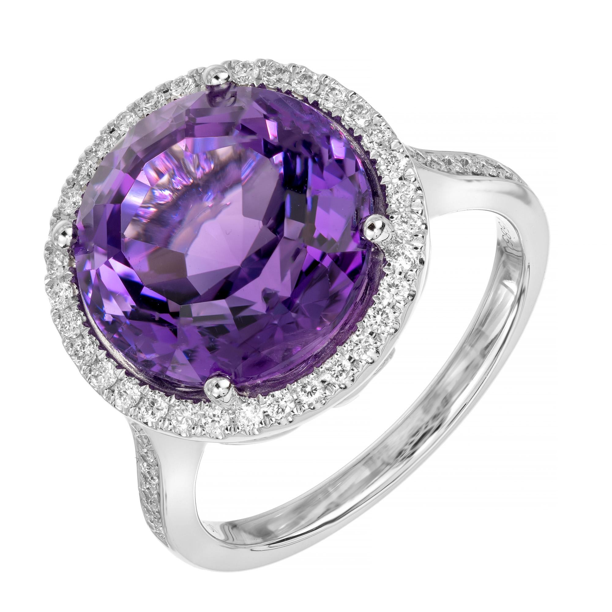 Round Cut 6.46 Carat Round Amethyst Diamond Halo White Gold Cocktail Ring  For Sale