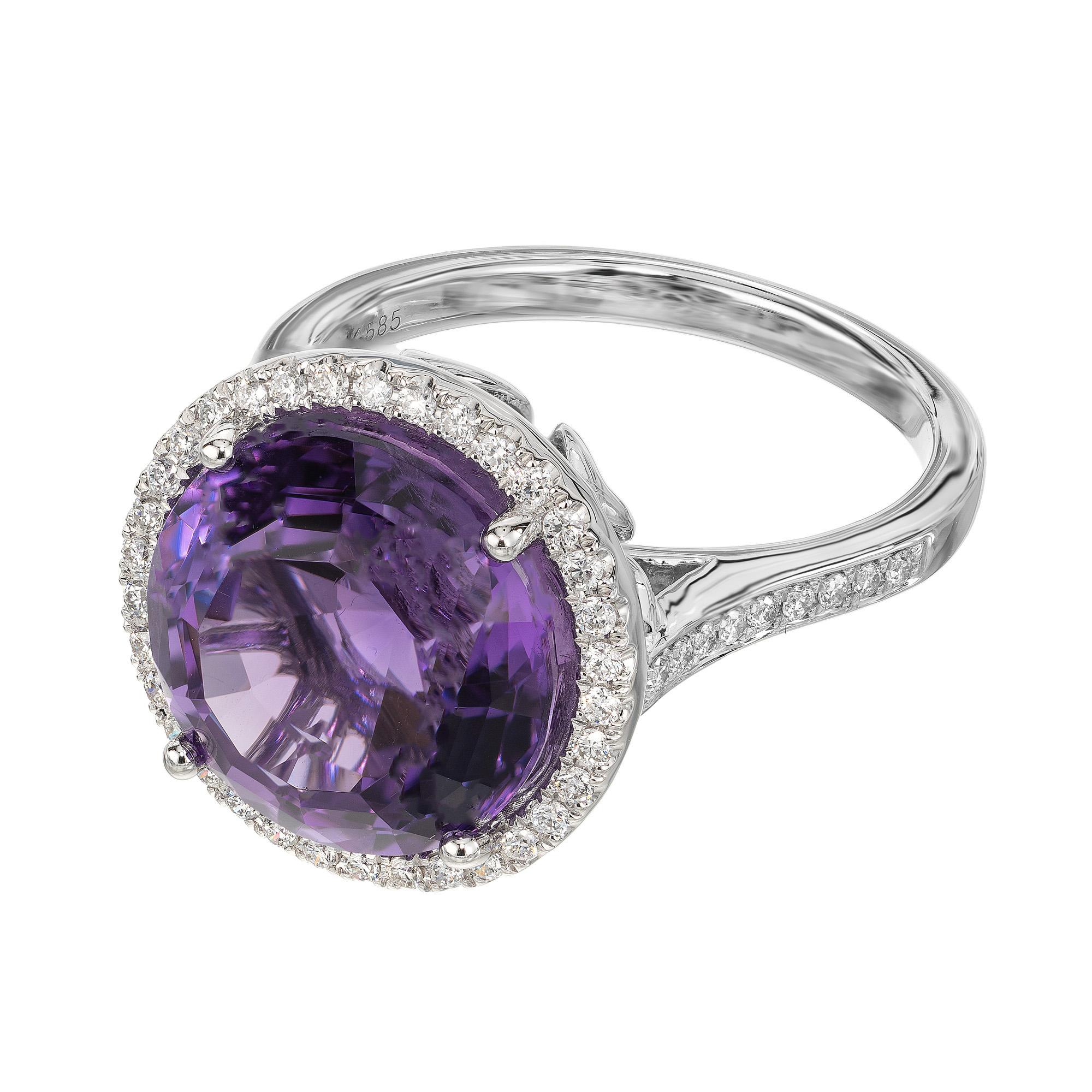 6.46 Carat Round Amethyst Diamond Halo White Gold Cocktail Ring  In Excellent Condition For Sale In Stamford, CT