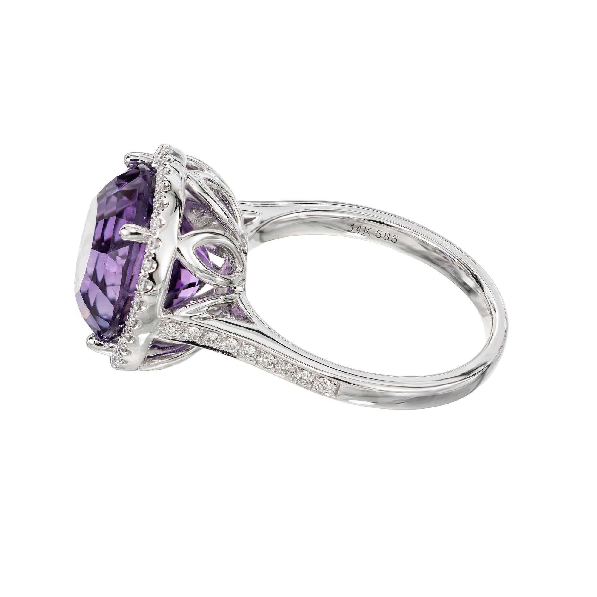 Women's 6.46 Carat Round Amethyst Diamond Halo White Gold Cocktail Ring  For Sale