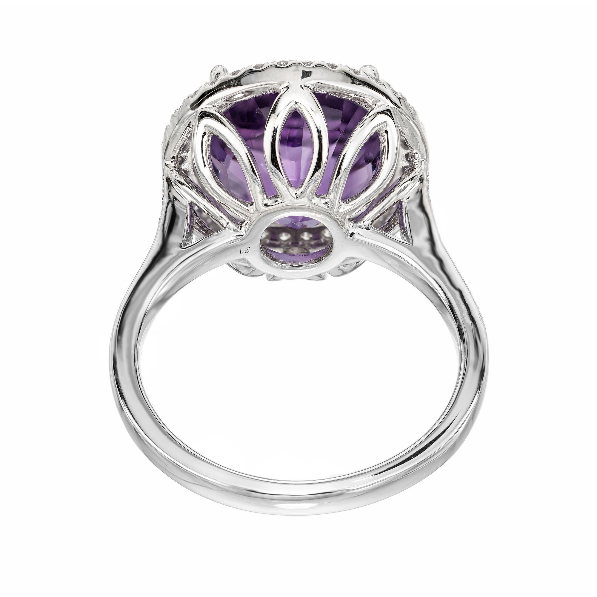 6.46 Carat Round Amethyst Diamond Halo White Gold Cocktail Ring  For Sale 1