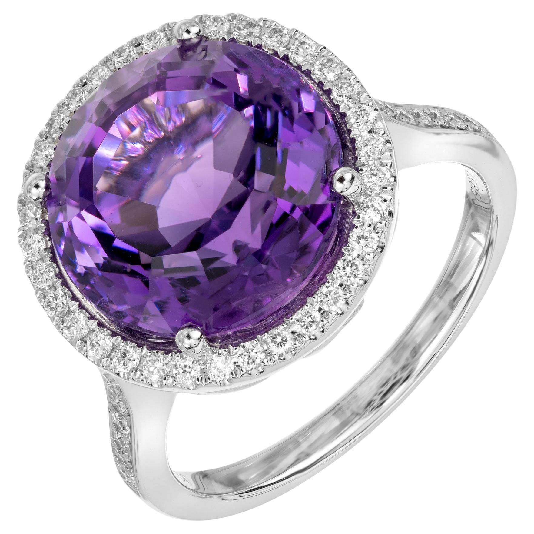 6.46 Carat Round Amethyst Diamond Halo White Gold Cocktail Ring  For Sale