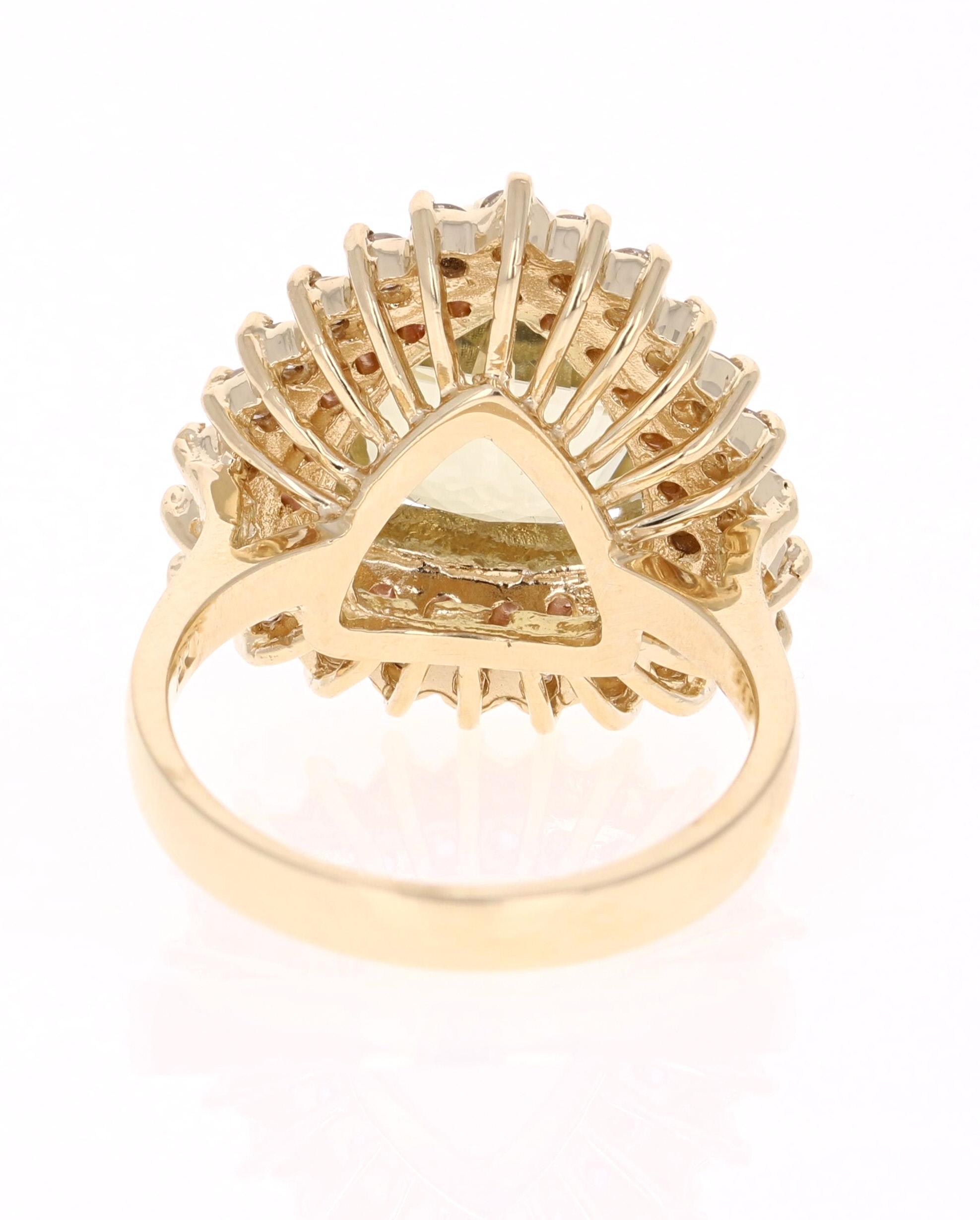 Trillion Cut 6.46 Carat Tourmaline Sapphire Diamond Yellow Gold Cocktail Ring