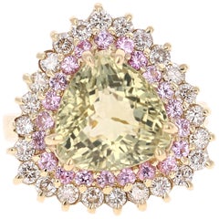 6.46 Carat Tourmaline Sapphire Diamond Yellow Gold Cocktail Ring