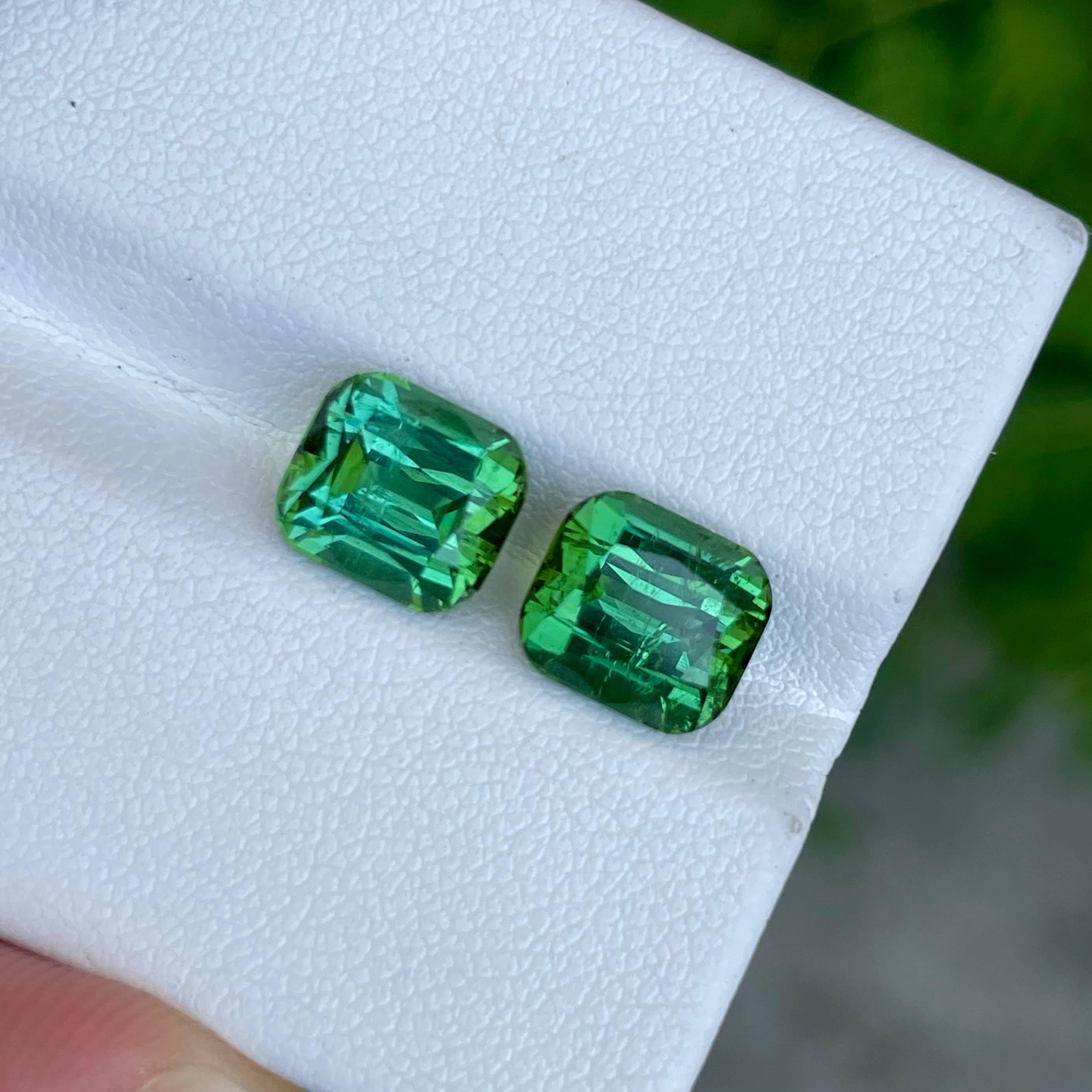 6,46 Karat Mintgrüner Turmalin Stein Paar Cushion Cut Afghan Edelstein (Kissenschliff) im Angebot
