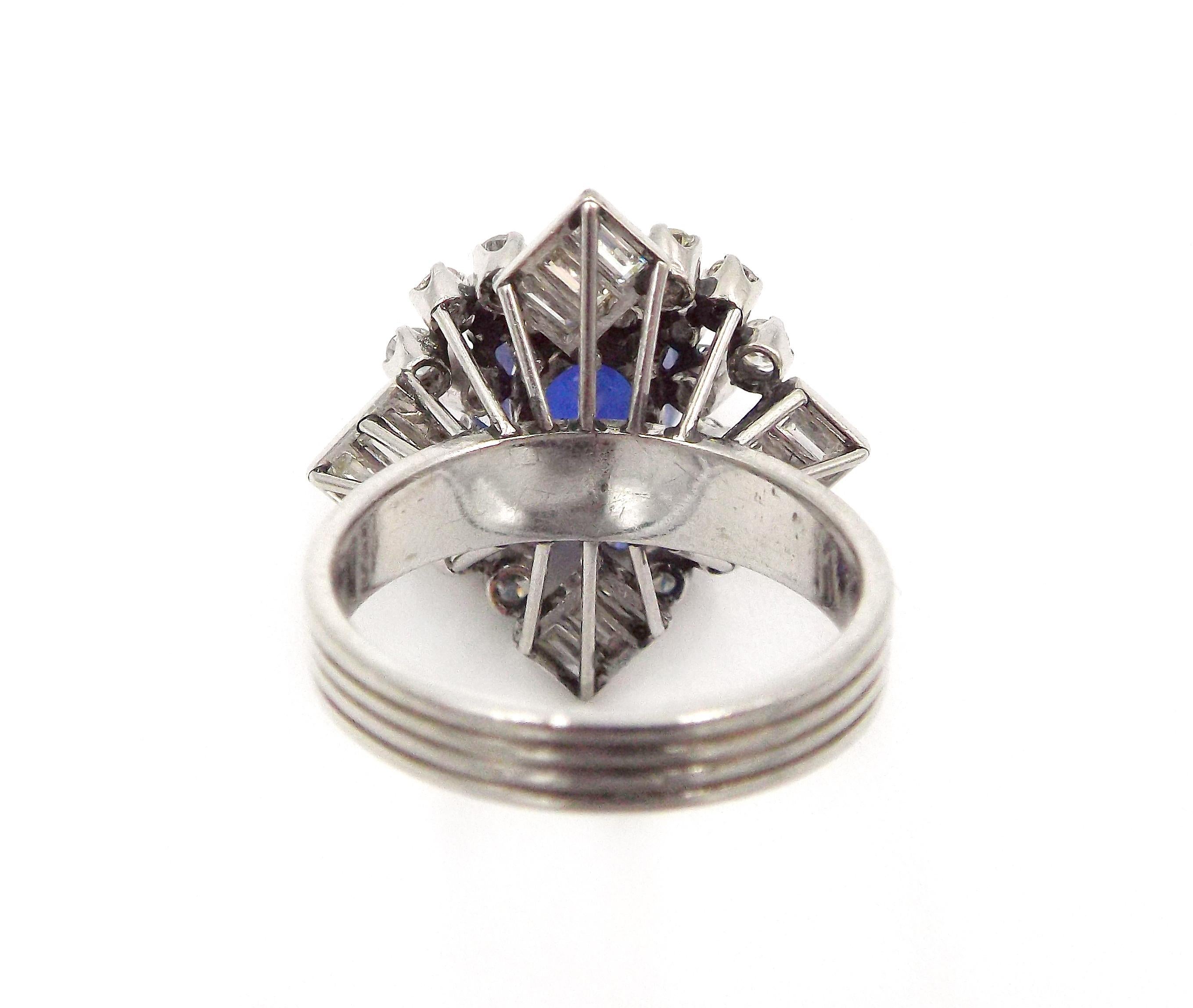 6.46ct Ceylon No Heat AGL Sapphire 2.20ct Diamond Platinum Ring For Sale 2