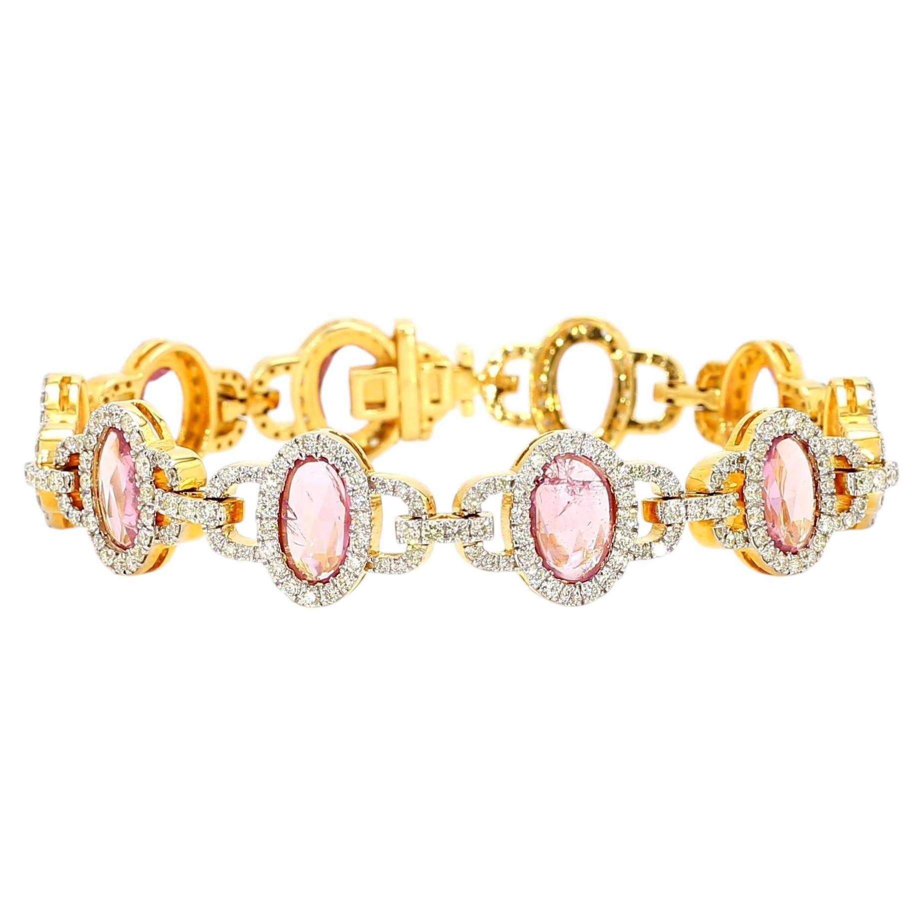 6.46ct Natural Pink Sapphire Diamond Bracelet For Sale