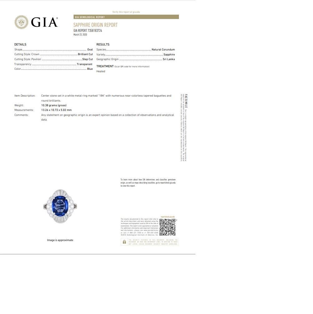 6.47 Carat Ceylon Sapphire Diamond Gold Ring, GIA Certified For Sale 3
