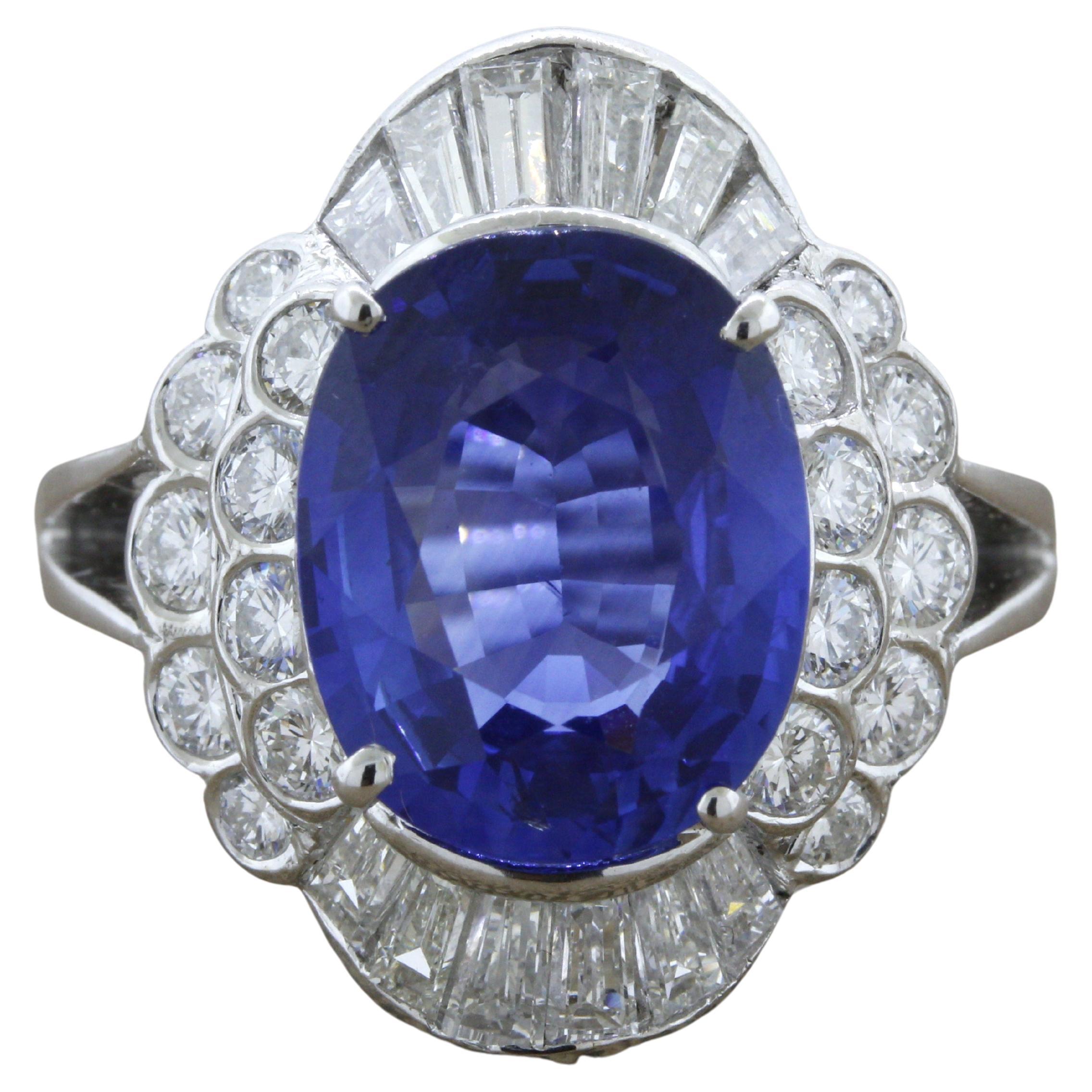 6.47 Carat Ceylon Sapphire Diamond Gold Ring, GIA Certified For Sale