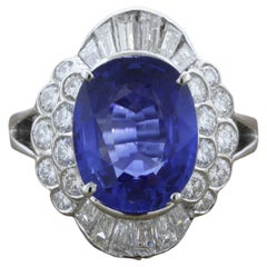 6,47 Karat Ceylon Saphir Diamant Goldring, GIA zertifiziert