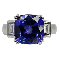 6.47 Carat Cushion Tanzanite and Diamond Ring