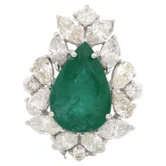 6.47 Carat Emerald 3.75 Carat Diamond 14 Karat Gold Ring