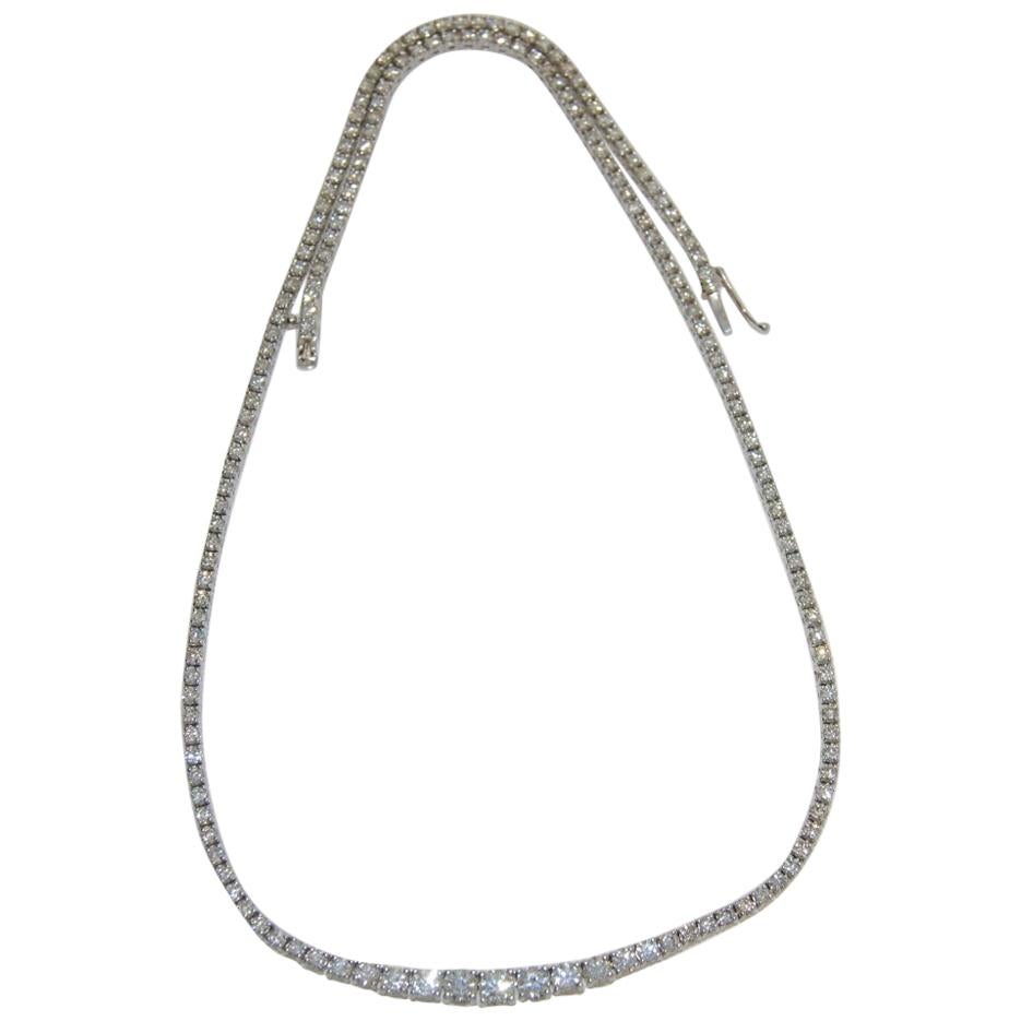 6.47 Carat Graduated Diamond Tennis Collar Ladies Necklace, 18 Karat