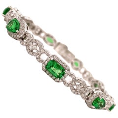 6.47 Carat Green Garnet Diamond Bangle Bracelet