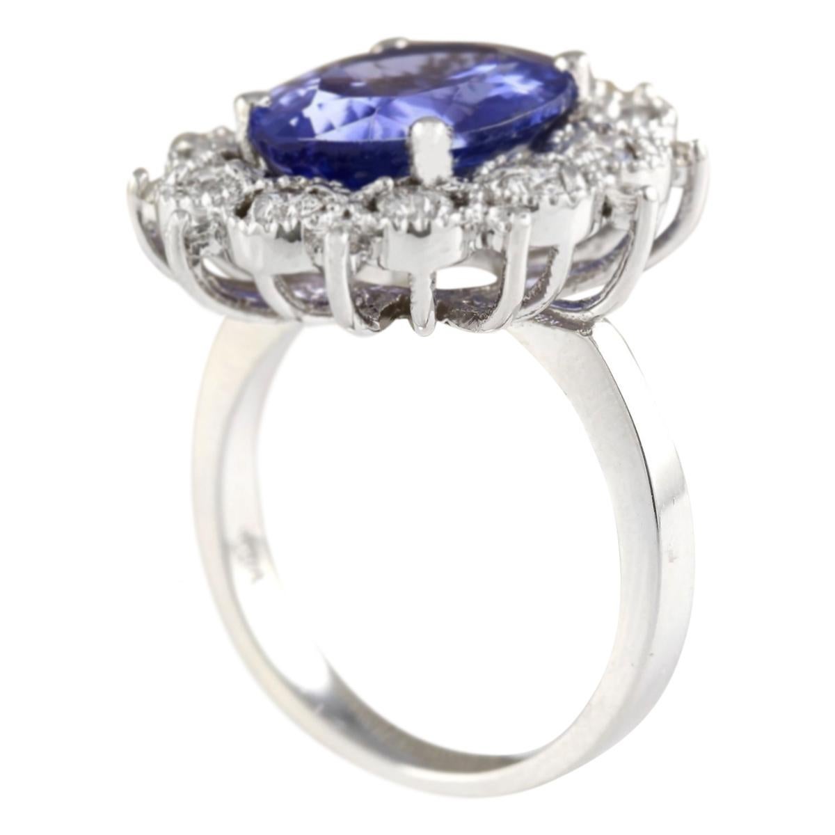 Modern Elegant Natural Tanzanite Diamond Ring In 14 Karat White Gold  For Sale