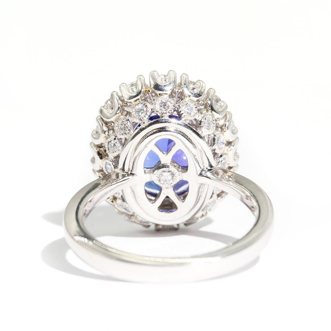 6.47 Carat Oval Flawless Tanzanite and 1.51 Carat Diamond Platinum Cocktail Ring For Sale 1