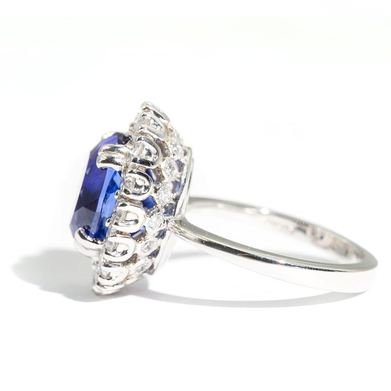 6.47 Carat Oval Flawless Tanzanite and 1.51 Carat Diamond Platinum Cocktail Ring For Sale 4