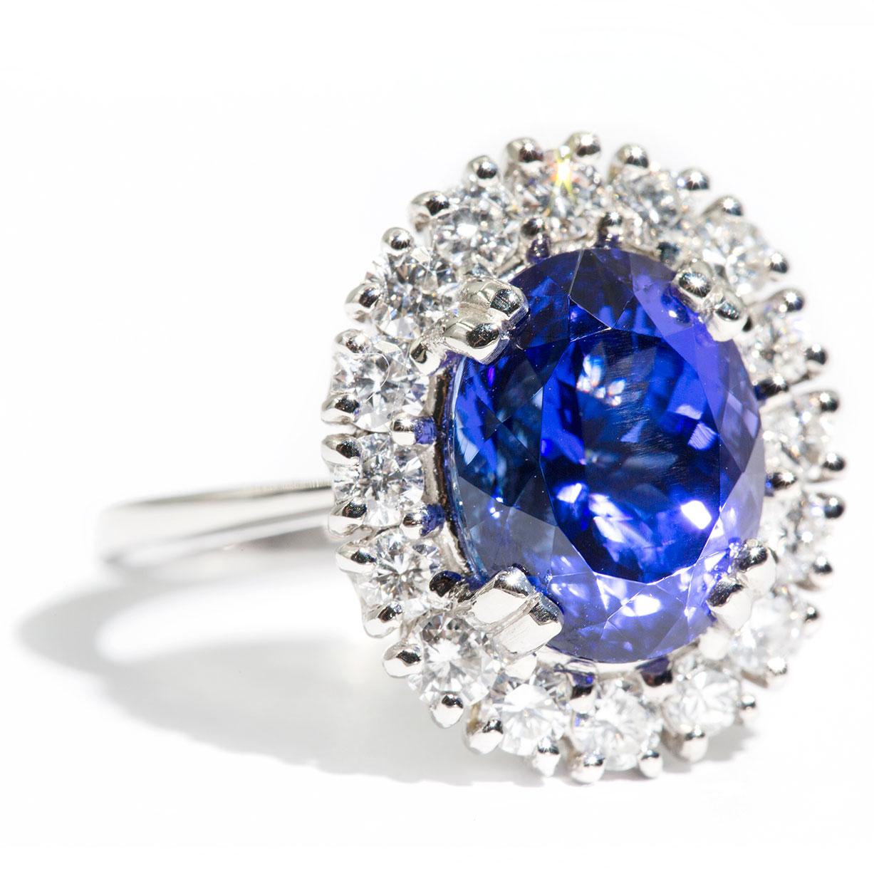 6.47 Carat Oval Flawless Tanzanite and 1.51 Carat Diamond Platinum Cocktail Ring For Sale 8