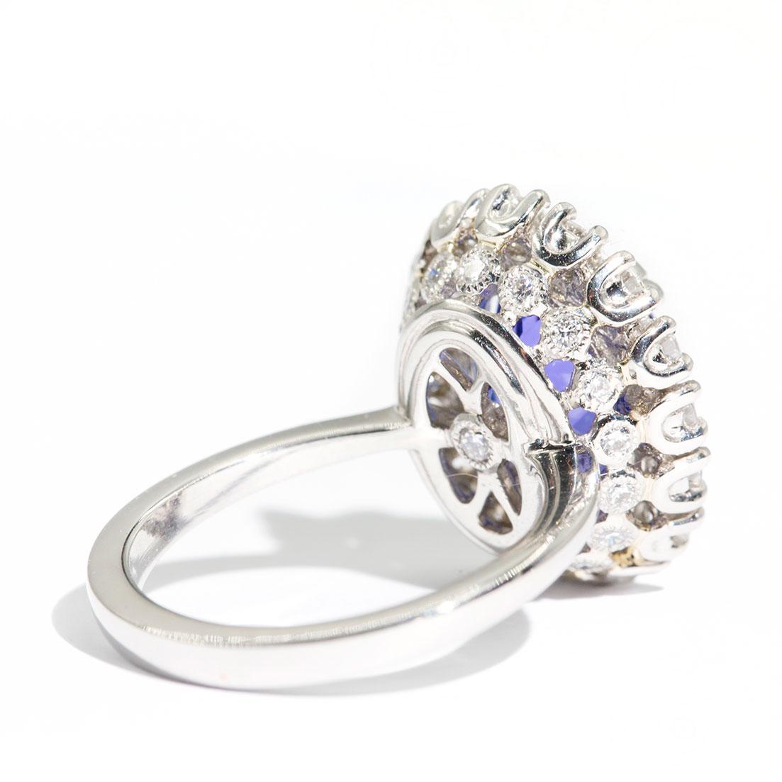 6.47 Carat Oval Flawless Tanzanite and 1.51 Carat Diamond Platinum Cocktail Ring In New Condition For Sale In Hamilton, AU