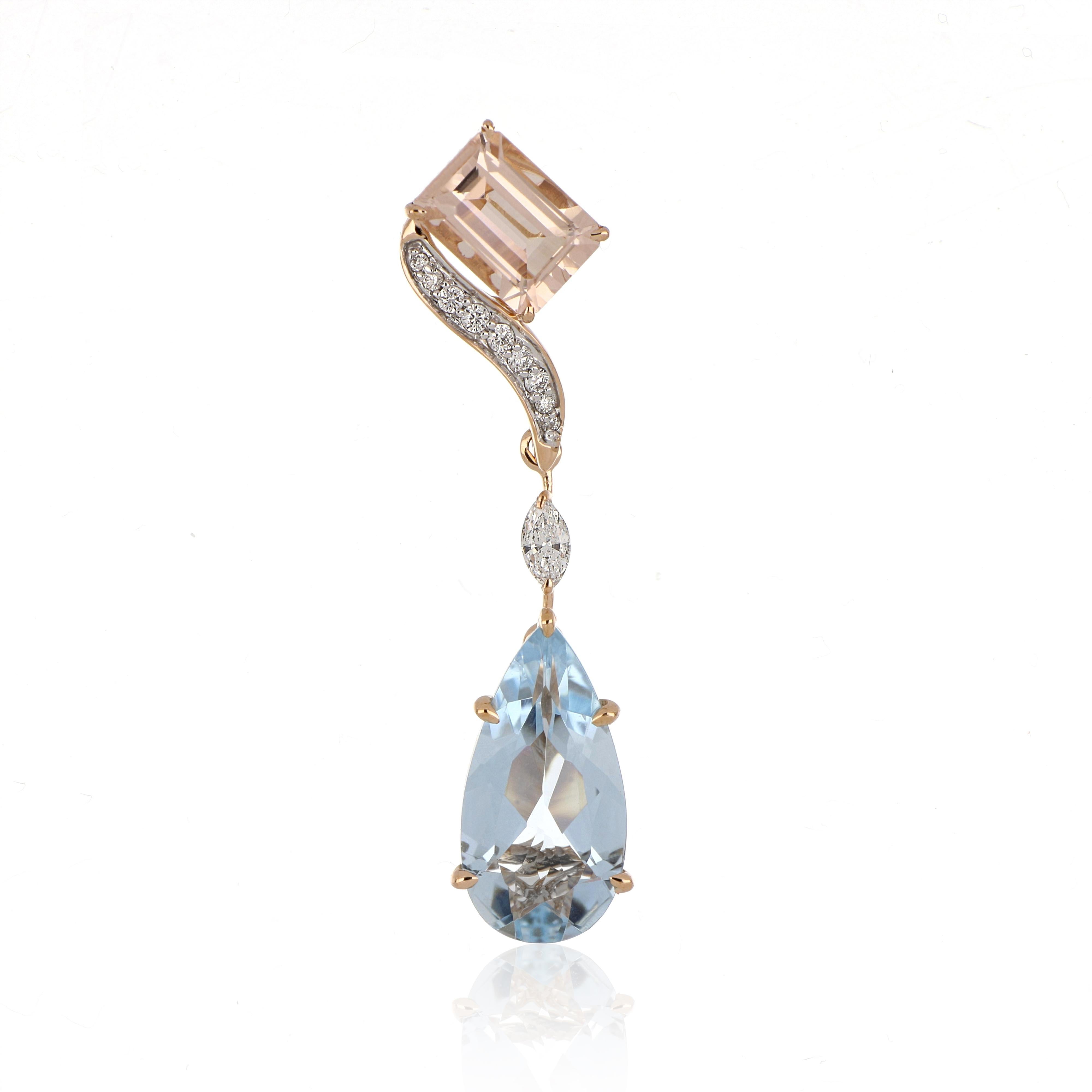 Contemporaneo Orecchino di Morganite e Acquamarina da 6,47 carati totali con diamanti in oro 18 carati in vendita