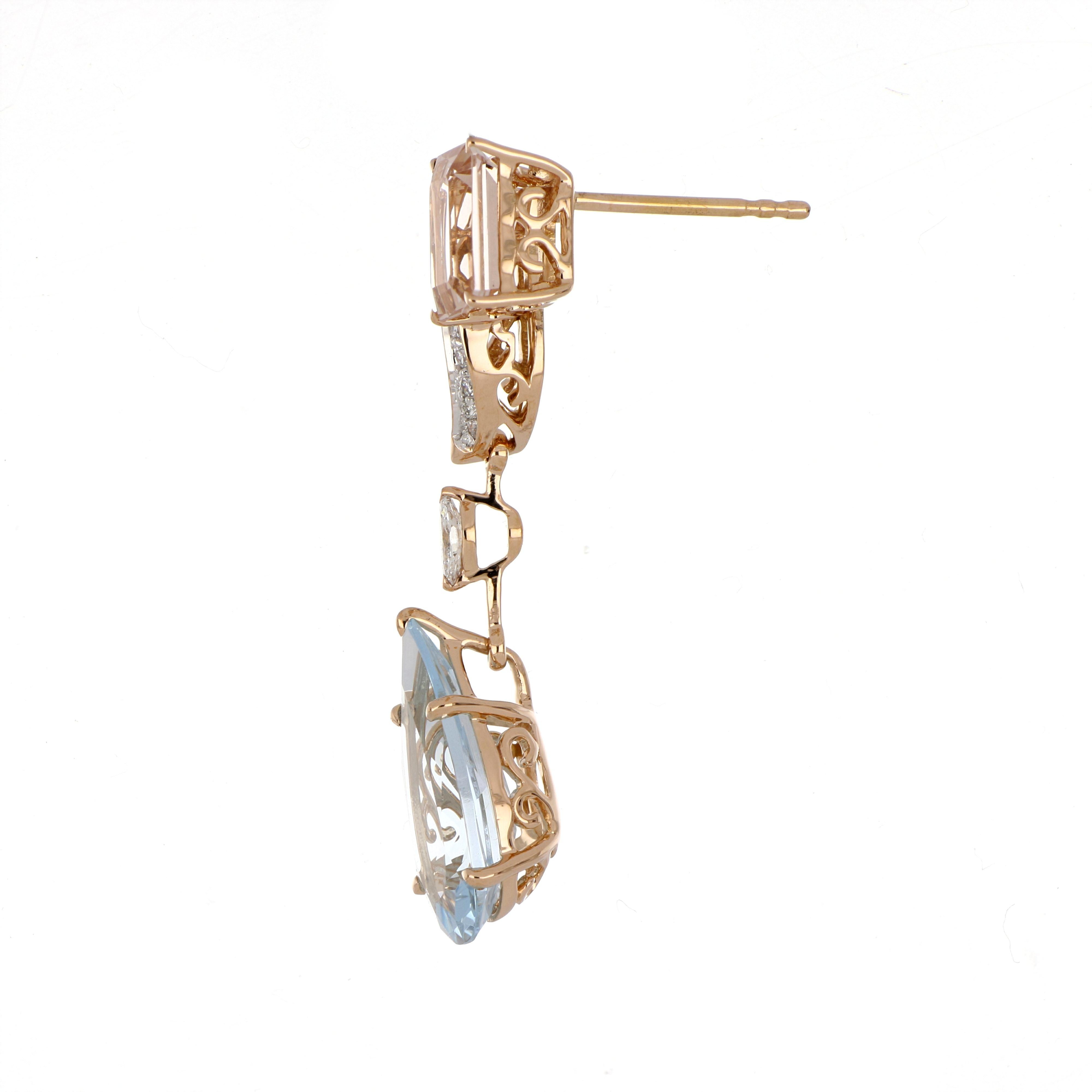 Orecchino di Morganite e Acquamarina da 6,47 carati totali con diamanti in oro 18 carati In condizioni Nuovo in vendita a JAIPUR, IN