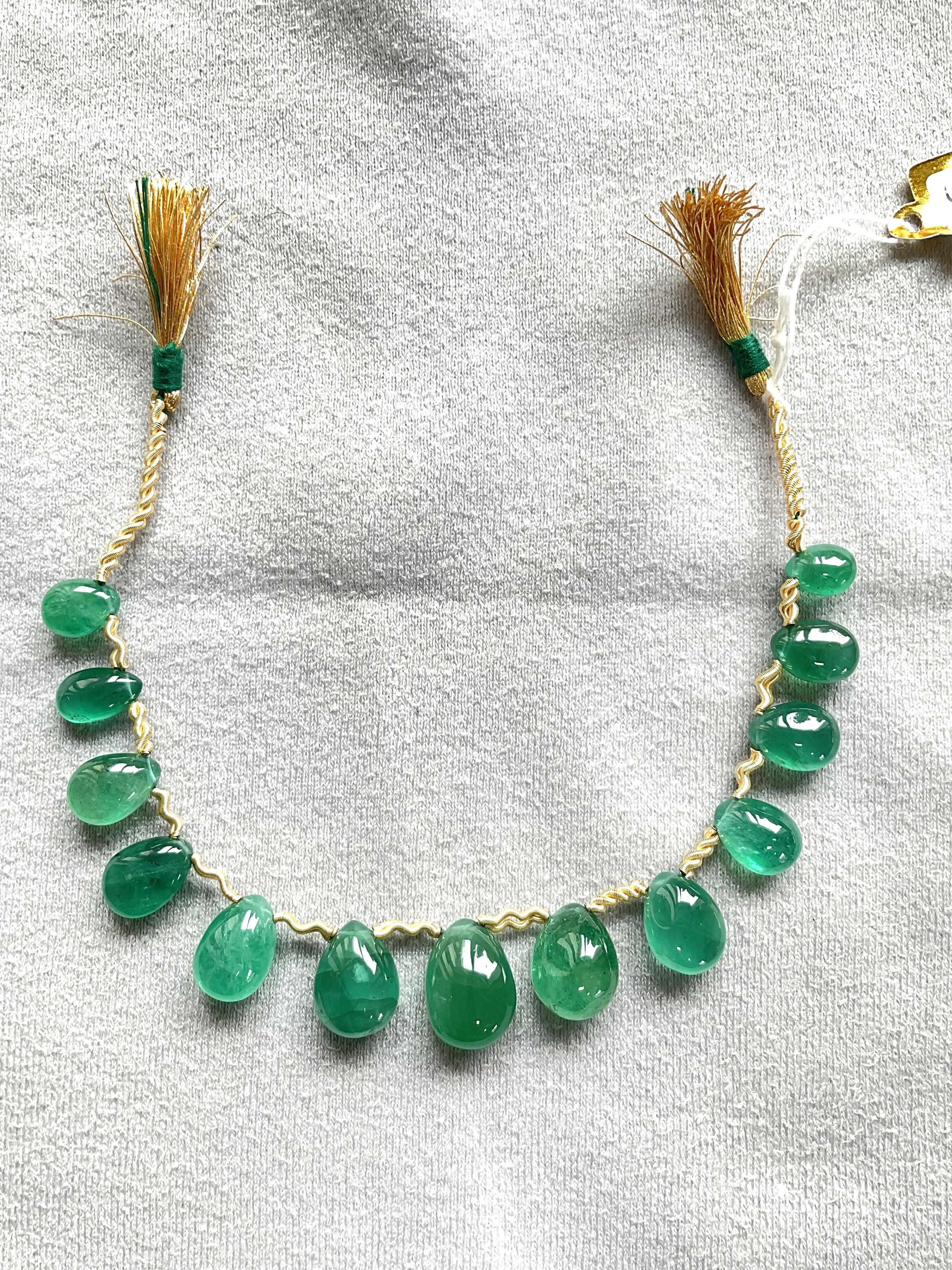 64.75 Carats Zambian Emerald Drops Plain Layout 13 Pieces For Fine Jewelry Gem In New Condition For Sale In Jaipur, RJ