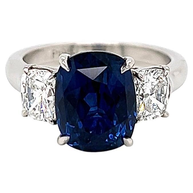 6.47 Total Carat Sapphire and Diamond Three Stone Ladies Ring For Sale