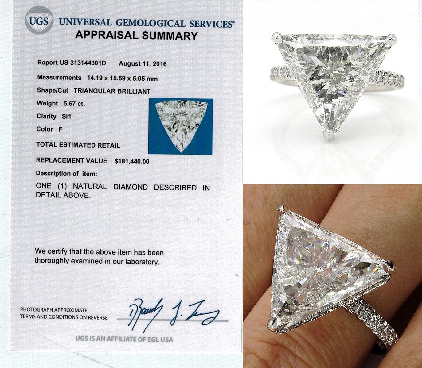 6.47ct Estate Vintage Trillion Diamond Engagement Wedding Platinum Ring EGL USA 6