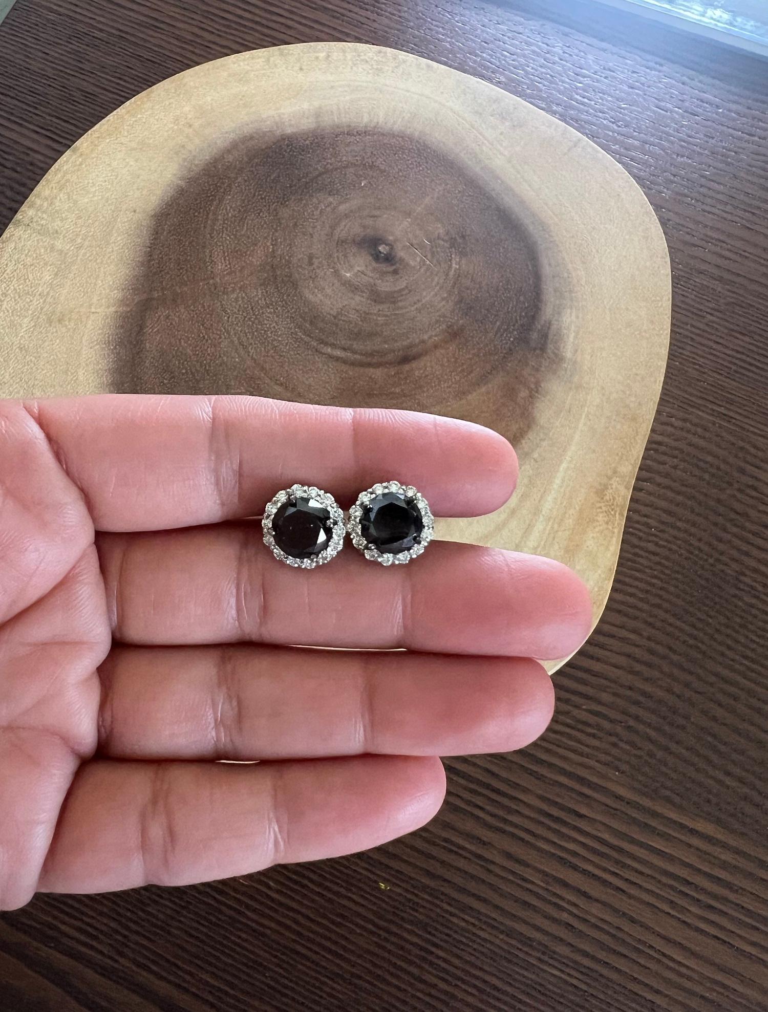 6.48 Carat Black Diamond White Diamond White Gold Earring Studs In New Condition For Sale In Los Angeles, CA