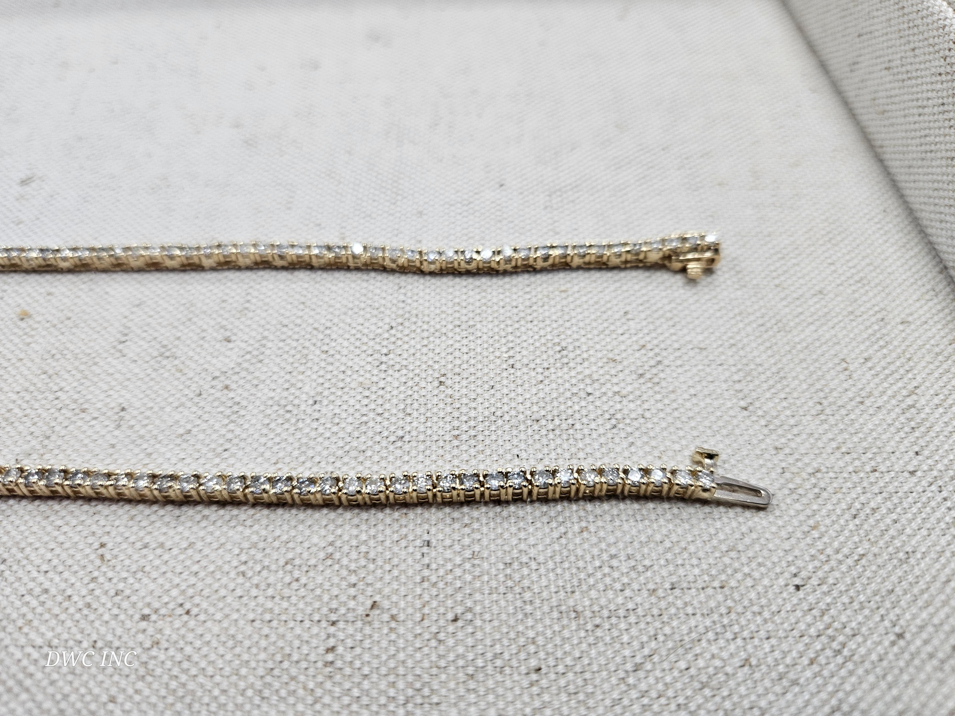Tennis-Halskette aus 14 Karat Gelbgold mit 6,48 Karat Diamanten im Brillantschliff 16'' für Damen oder Herren im Angebot