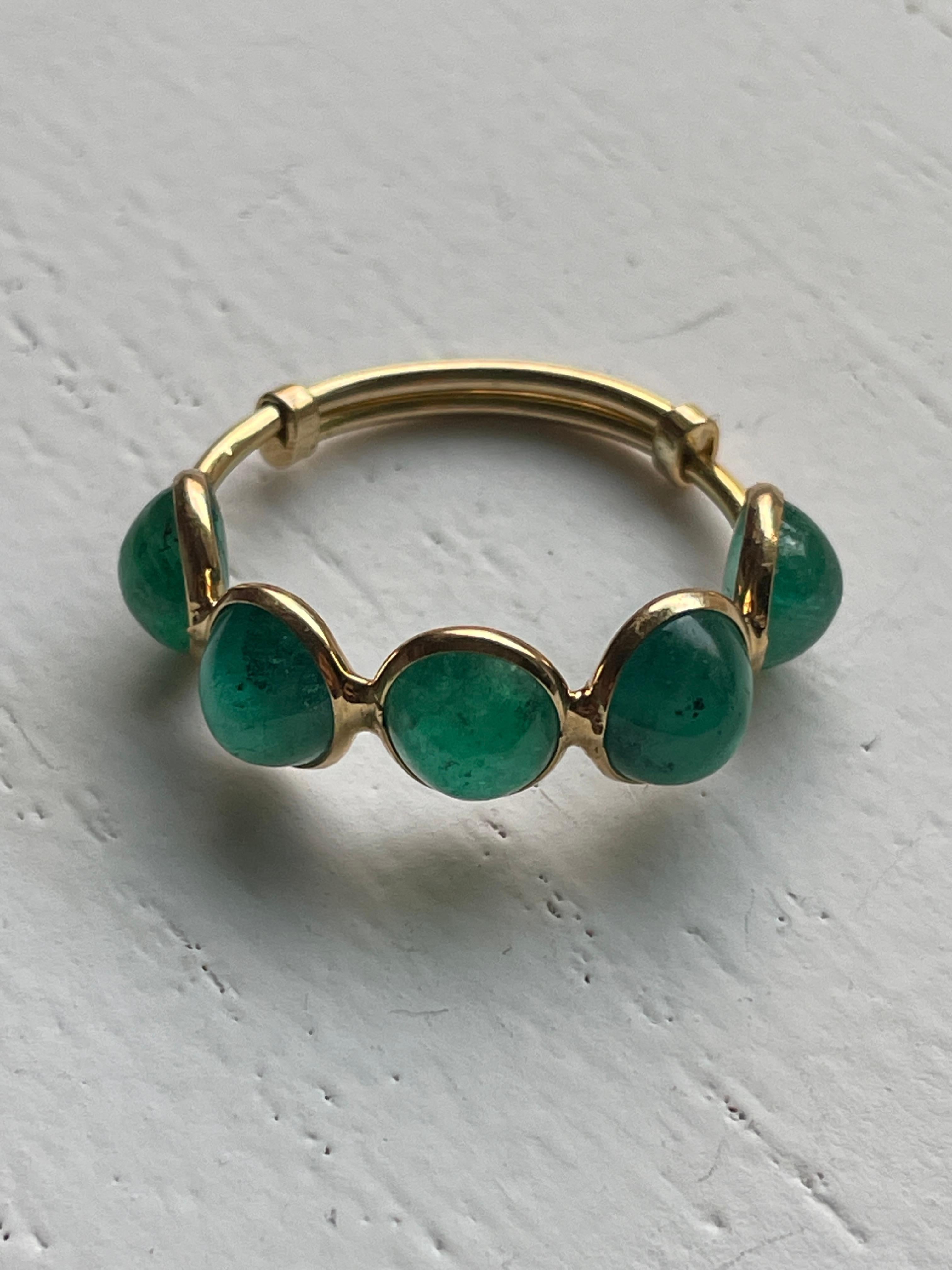 Modern 6.48 Carat Cabochon Colombian Emerald 18K Gold Ring For Sale