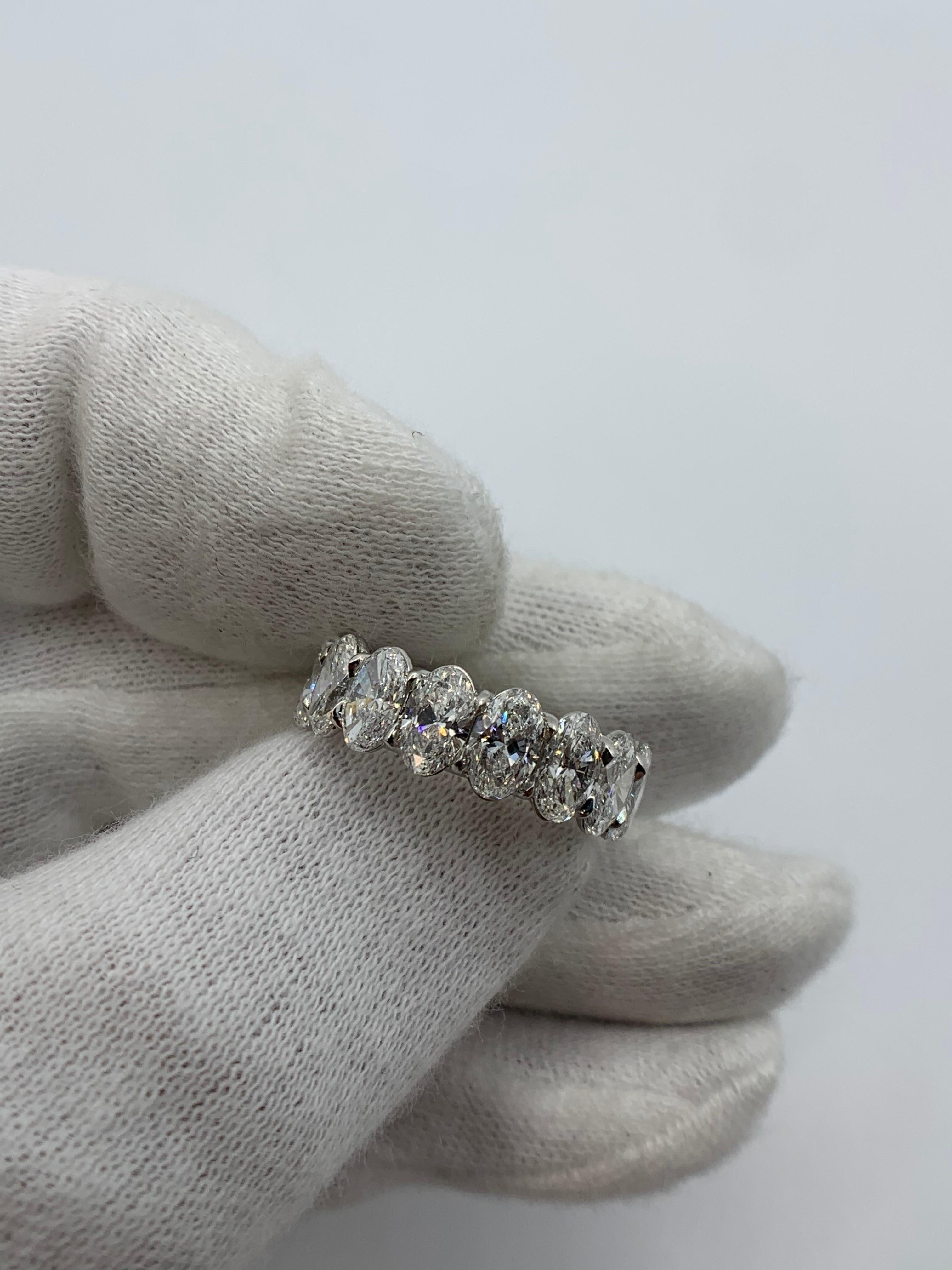 16 Perfectly matched and elongated Oval Cut Diamonds weighing a total of 6.48 Carats.
Each stone weighs over 40 points each.
Stones are DEF color and SI Clarity.
Every stone is certified by GIA.
Set in Platinum.
Size 6.