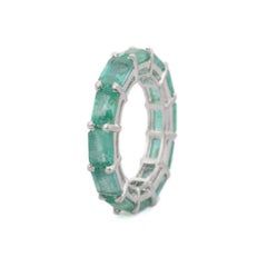 Anello a fascia unisex con smeraldo verde da 6,48 carati per l'eternità in argento 925 A. Silver