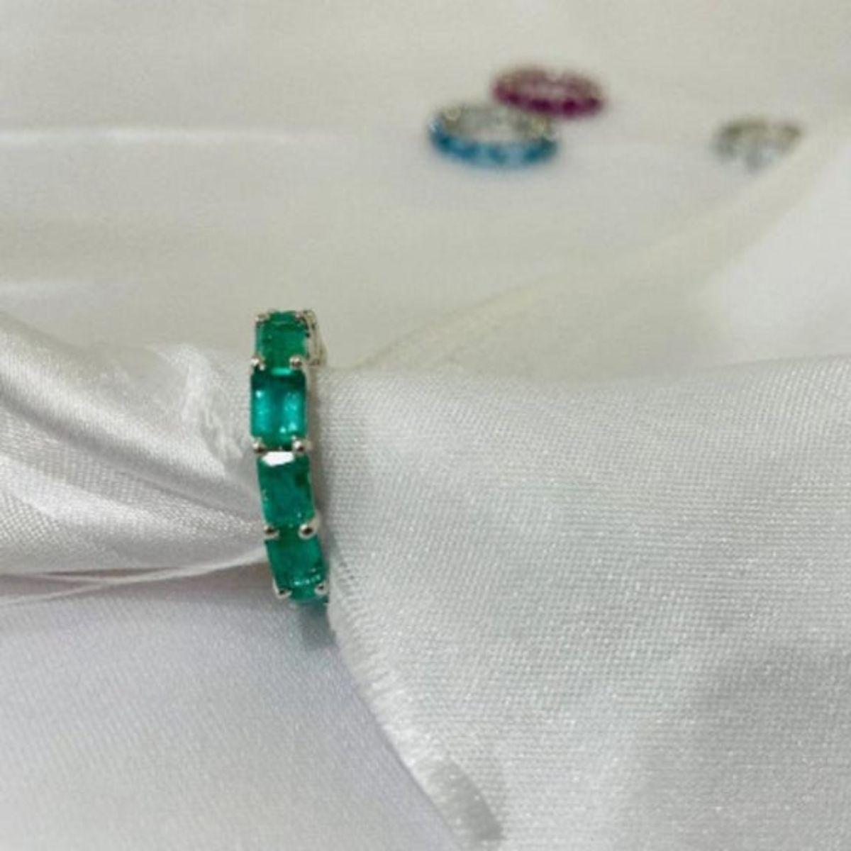 For Sale:  6.48 Carat Green Emerald Eternity Unisex Band Ring for in 925 Sterling Silver 3