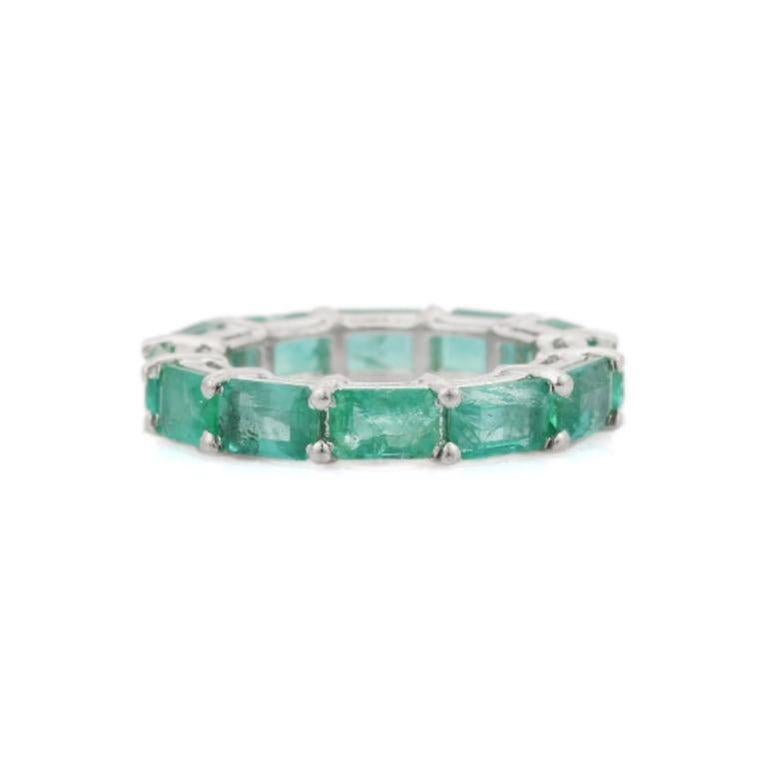 For Sale:  6.48 Carat Green Emerald Eternity Unisex Band Ring for in 925 Sterling Silver 4
