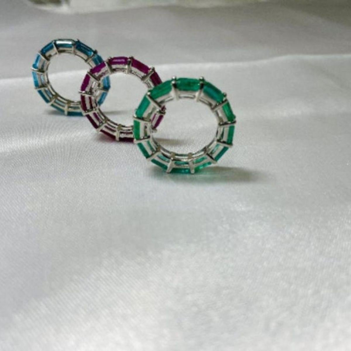 For Sale:  6.48 Carat Green Emerald Eternity Unisex Band Ring for in 925 Sterling Silver 9