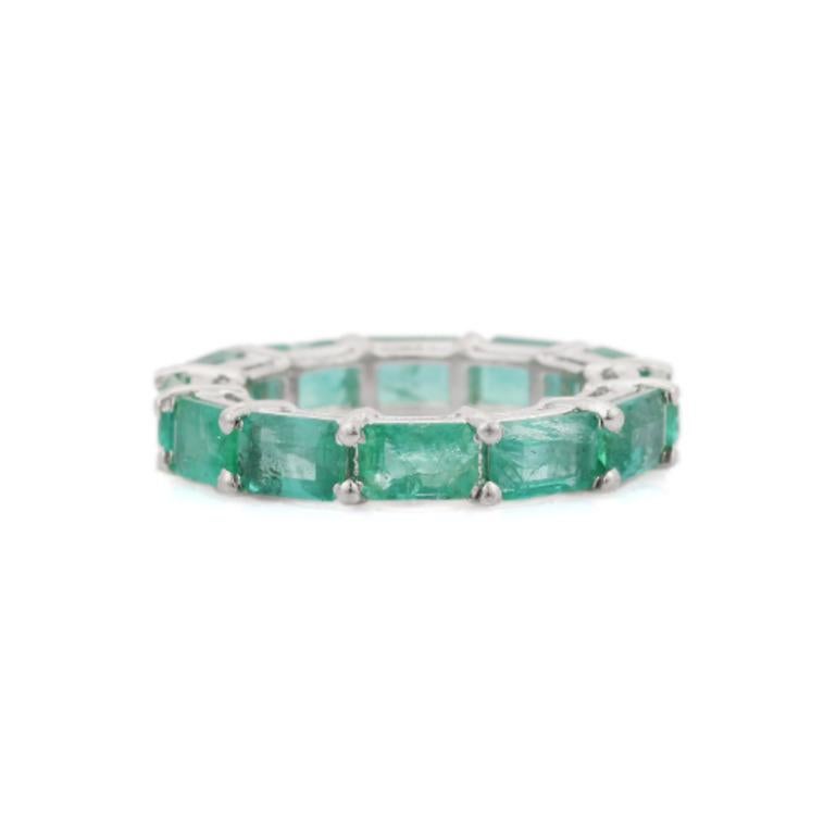 For Sale:  6.48 Carat Green Emerald Eternity Band Ring in Sterling Silver 2