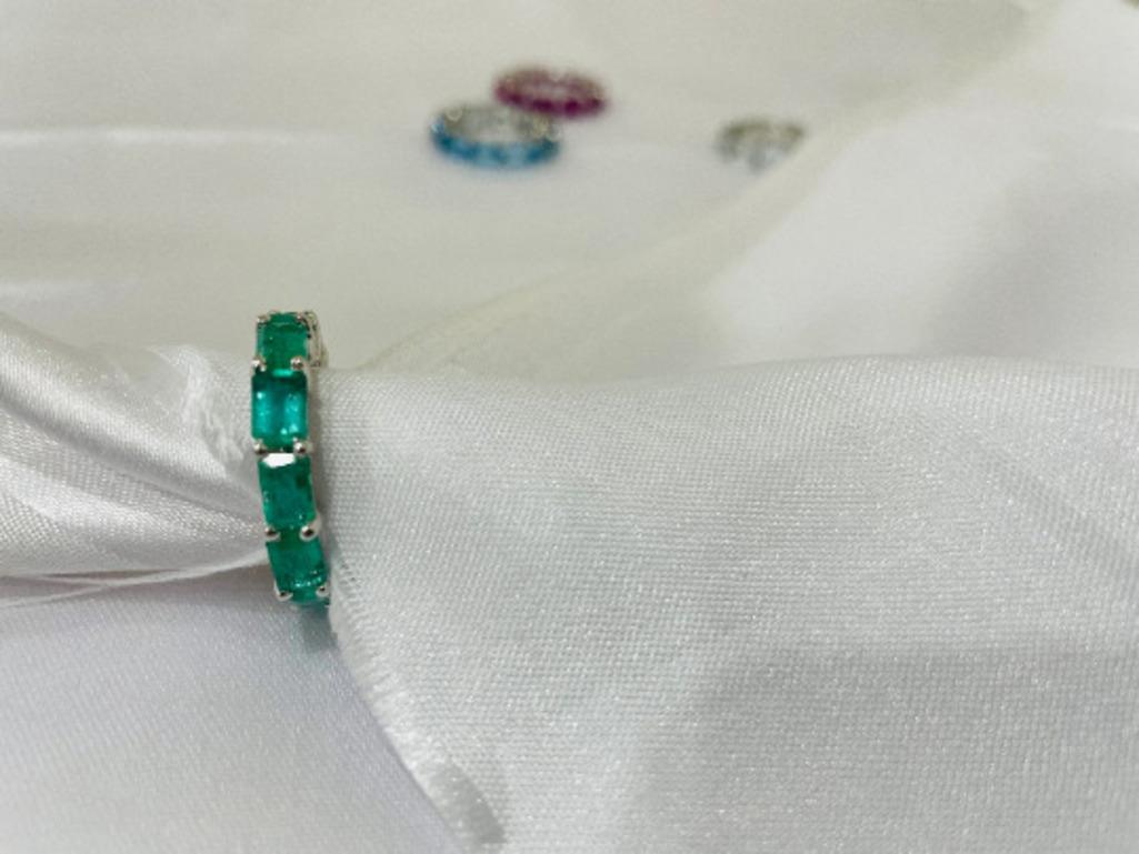 For Sale:  6.48 Carat Green Emerald Eternity Band Ring in Sterling Silver 3