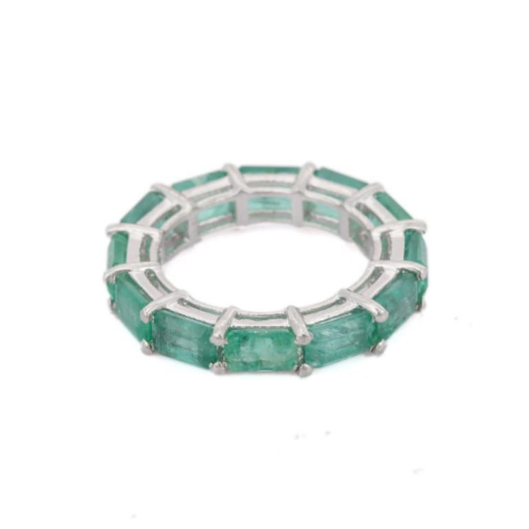 For Sale:  6.48 Carat Green Emerald Eternity Band Ring in Sterling Silver 5